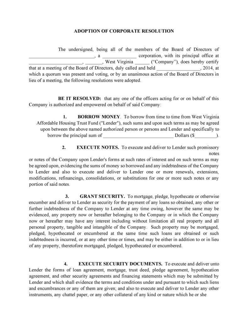 Sample Corporate Resolution Template
