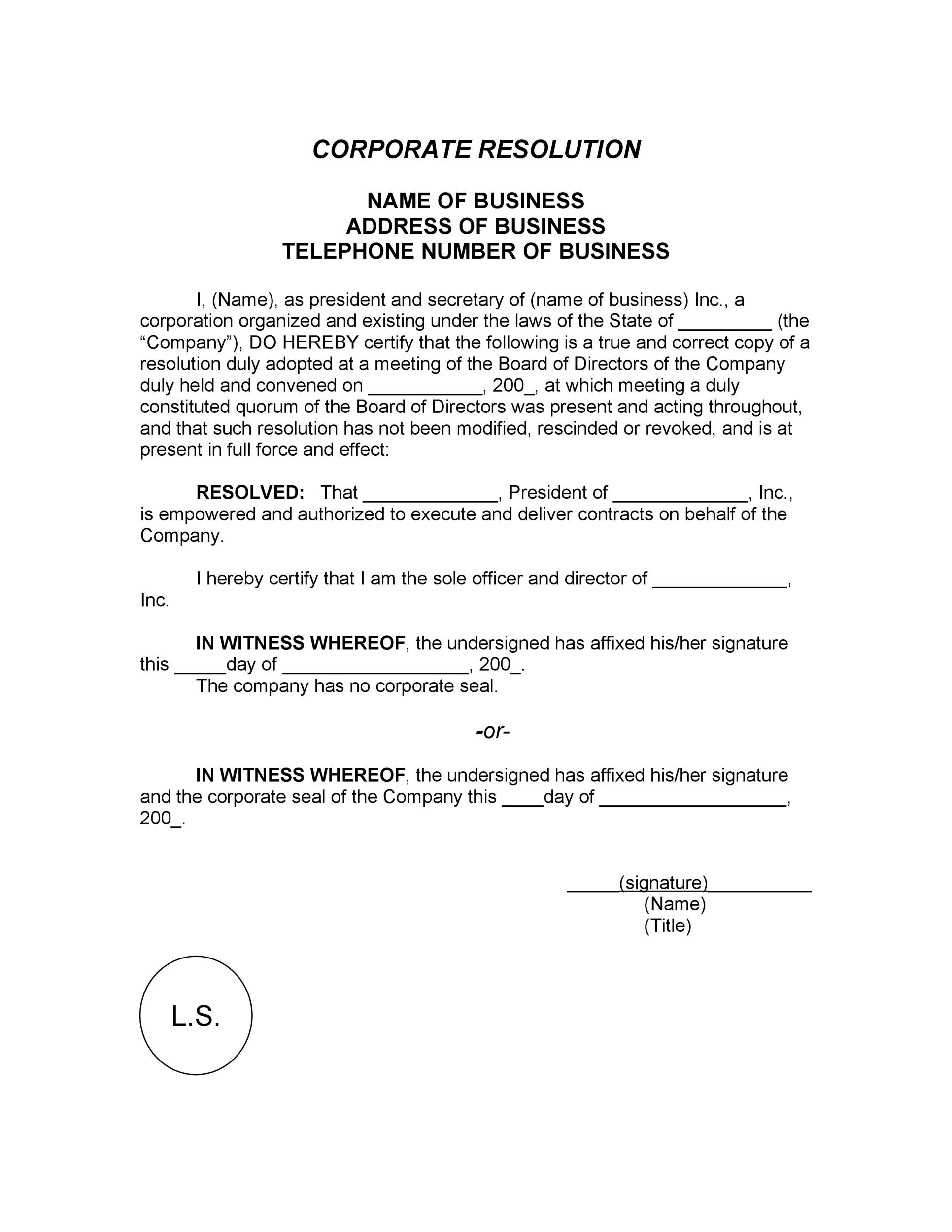 37 Printable Corporate Resolution Forms TemplateLab   Corporate Resolution Form 19 