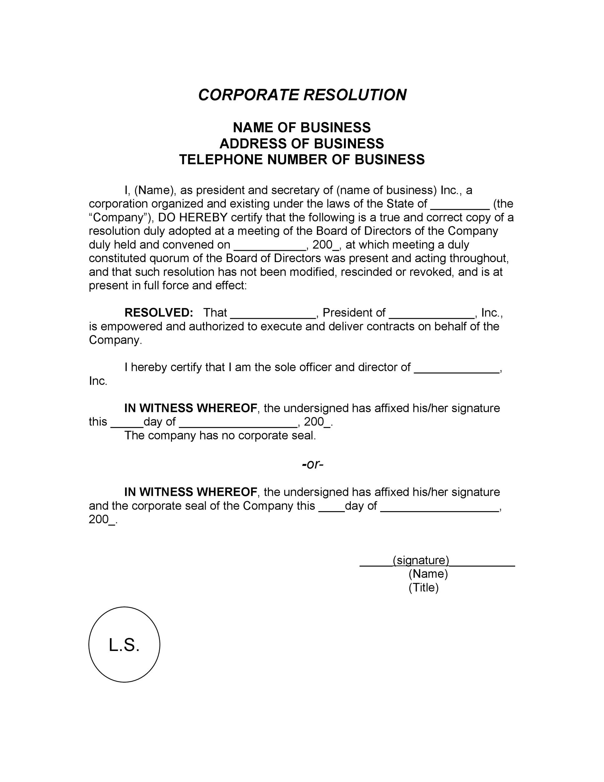 37 Printable Corporate Resolution Forms TemplateLab