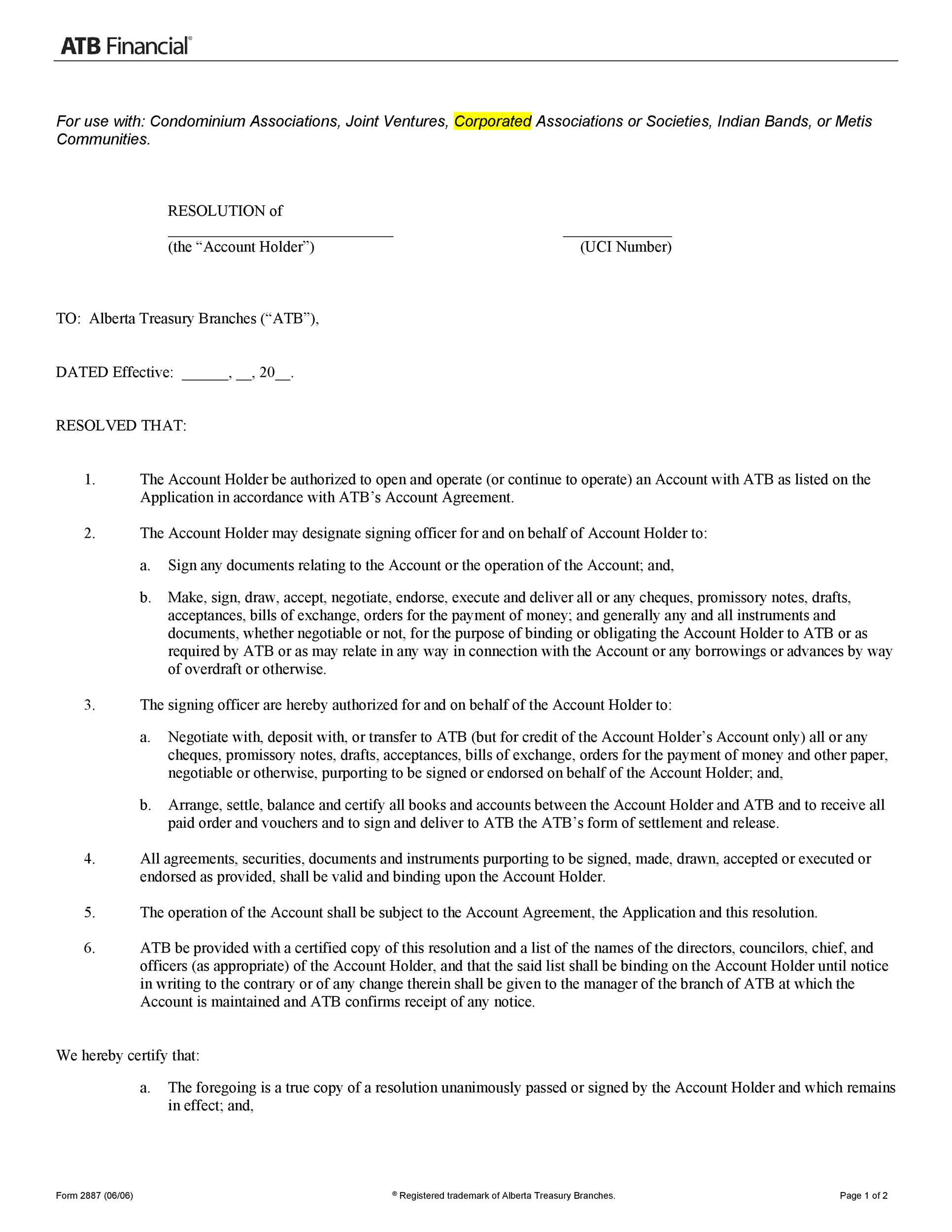 Free Corporate Resolution Form 23