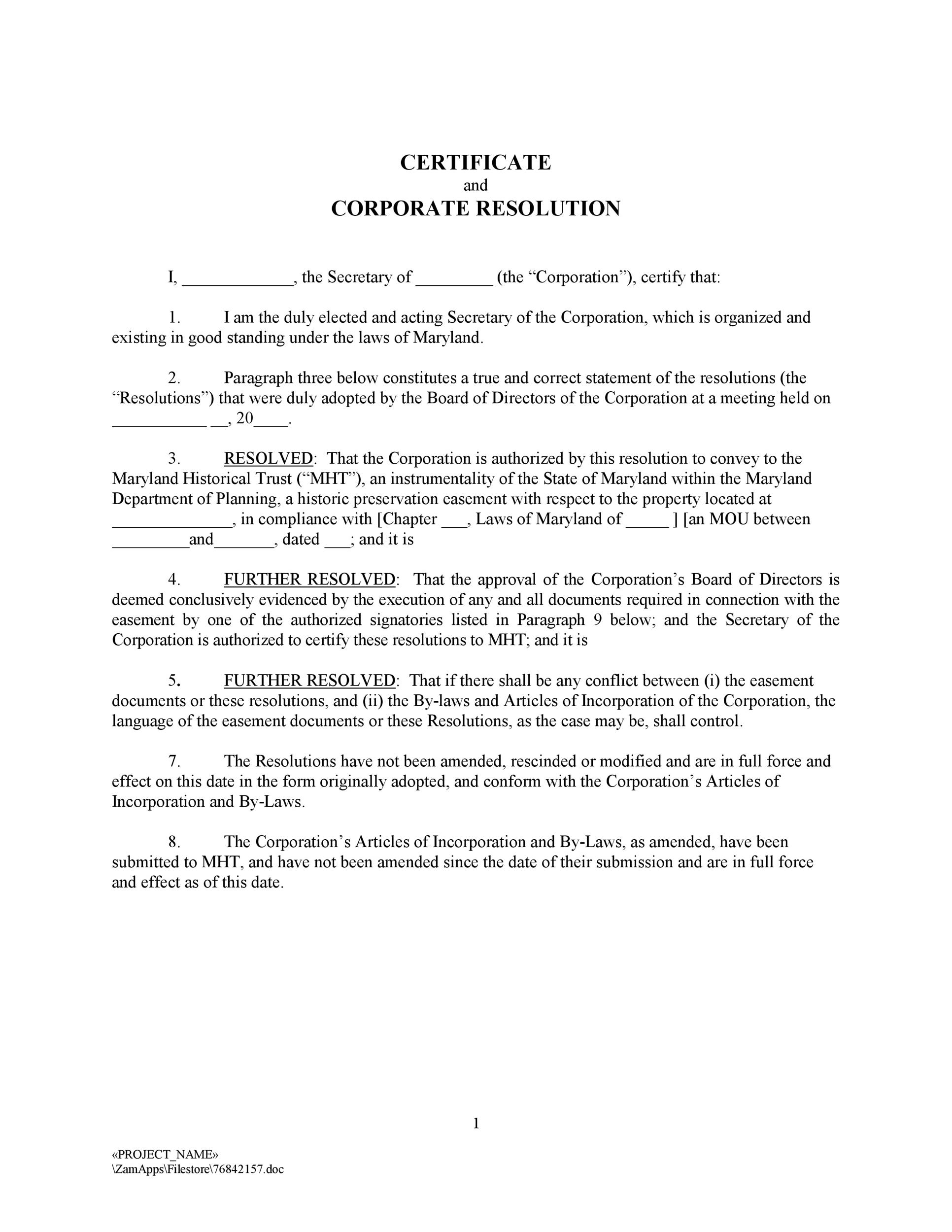 Free Corporate Resolution Form 24