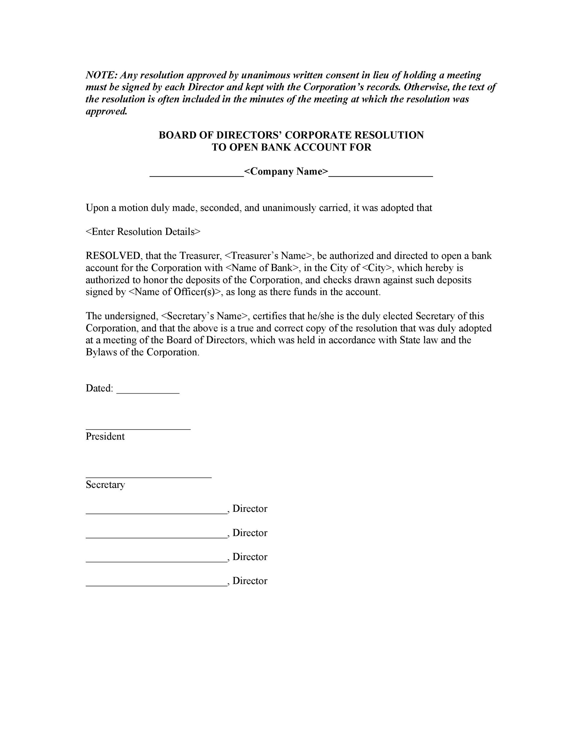 Free Corporate Resolution Form 25