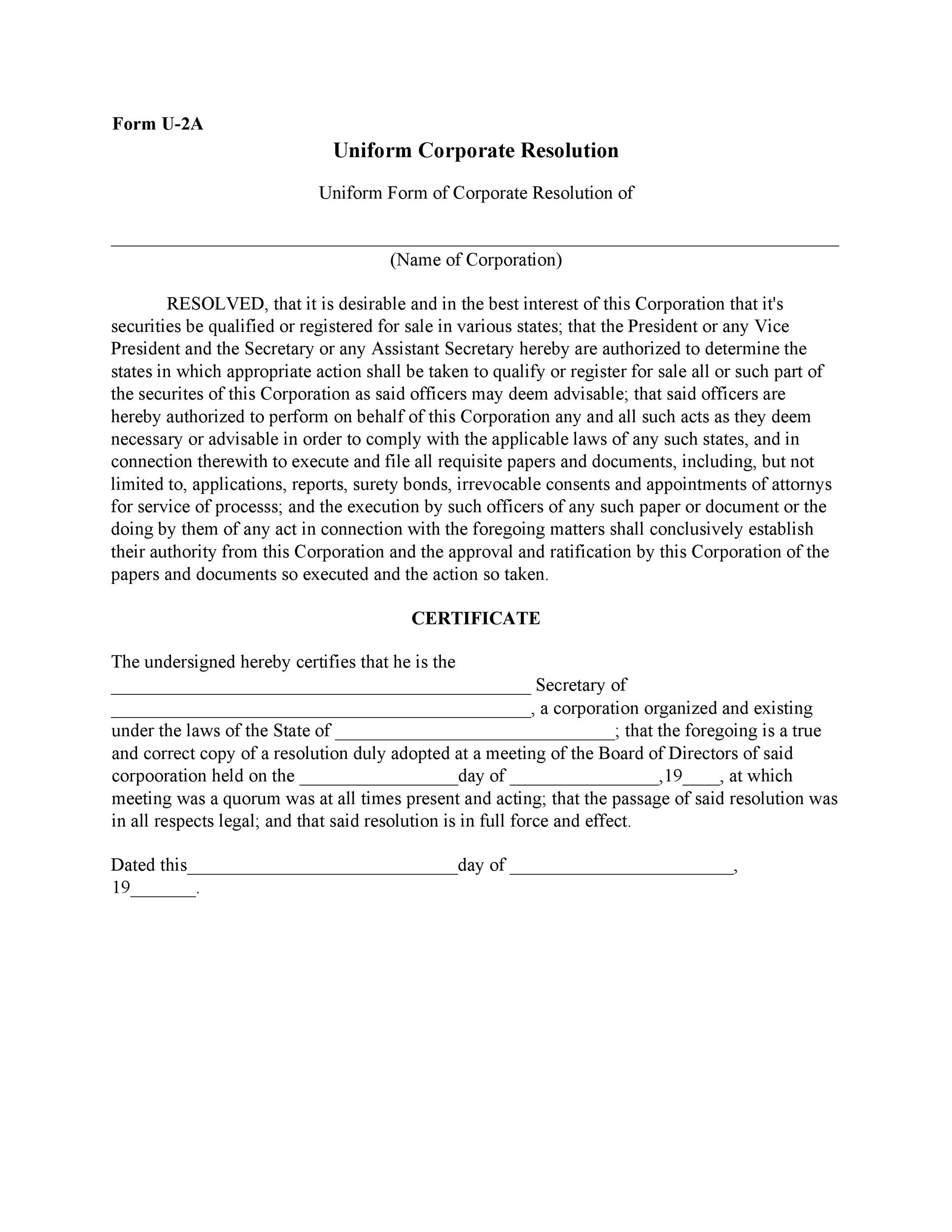 Free Corporate Resolution Form 34