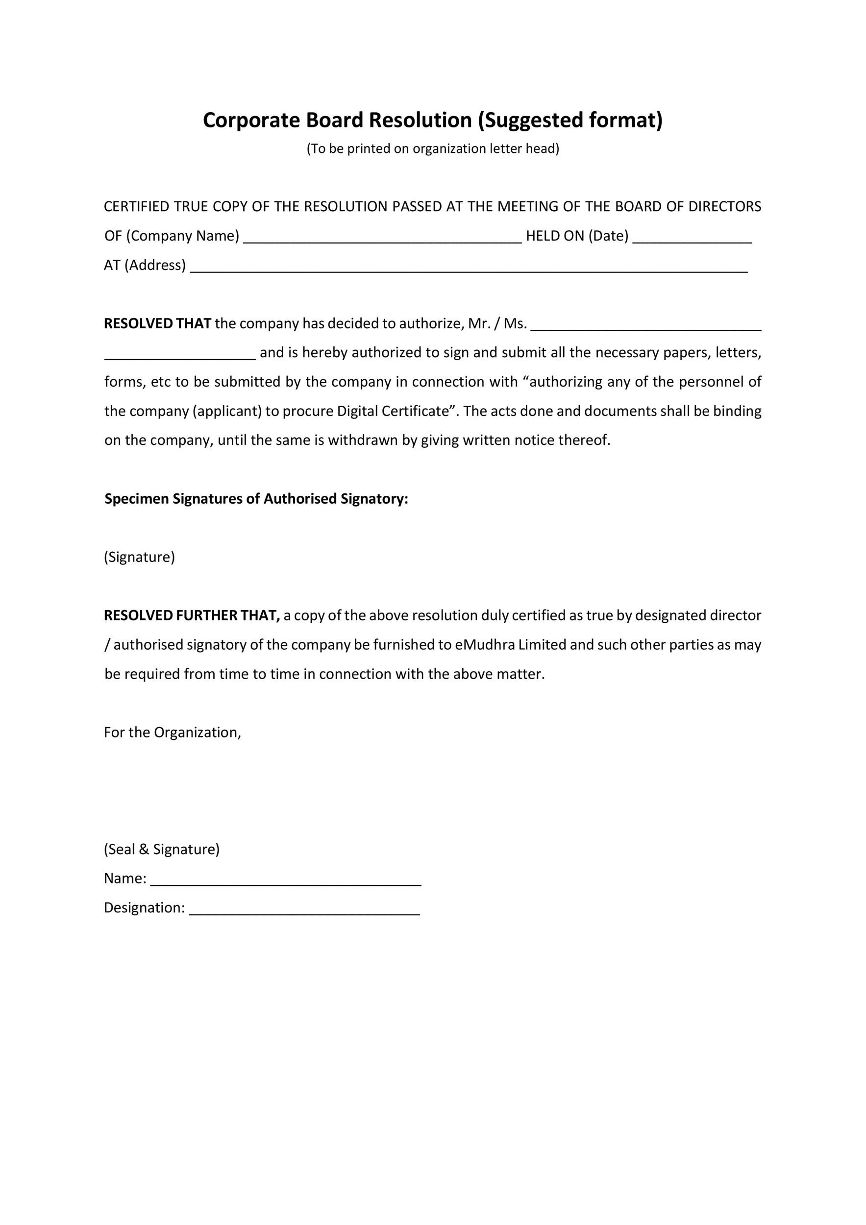 37 Printable Corporate Resolution Forms TemplateLab   Corporate Resolution Form 35 