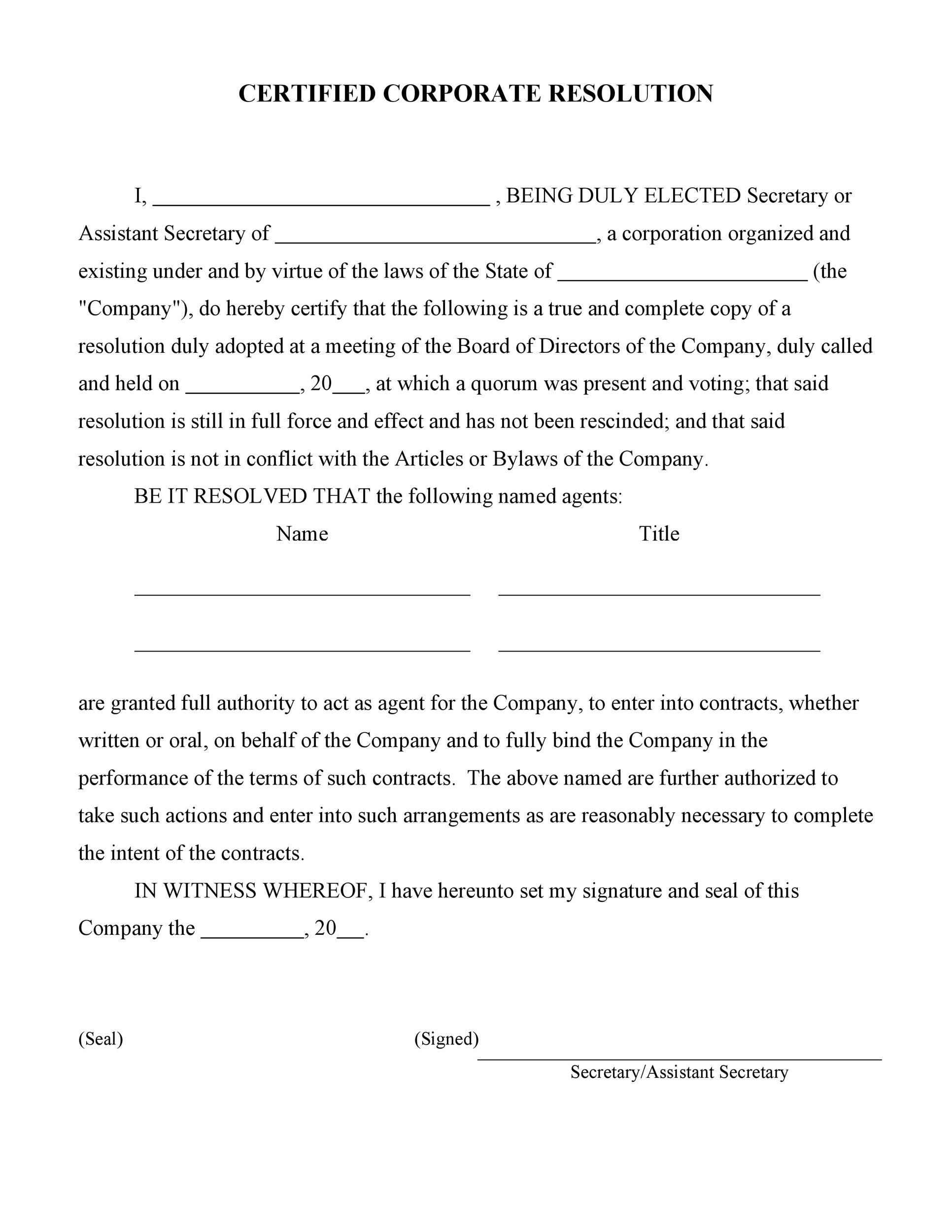 Free Corporate Resolution Form 37