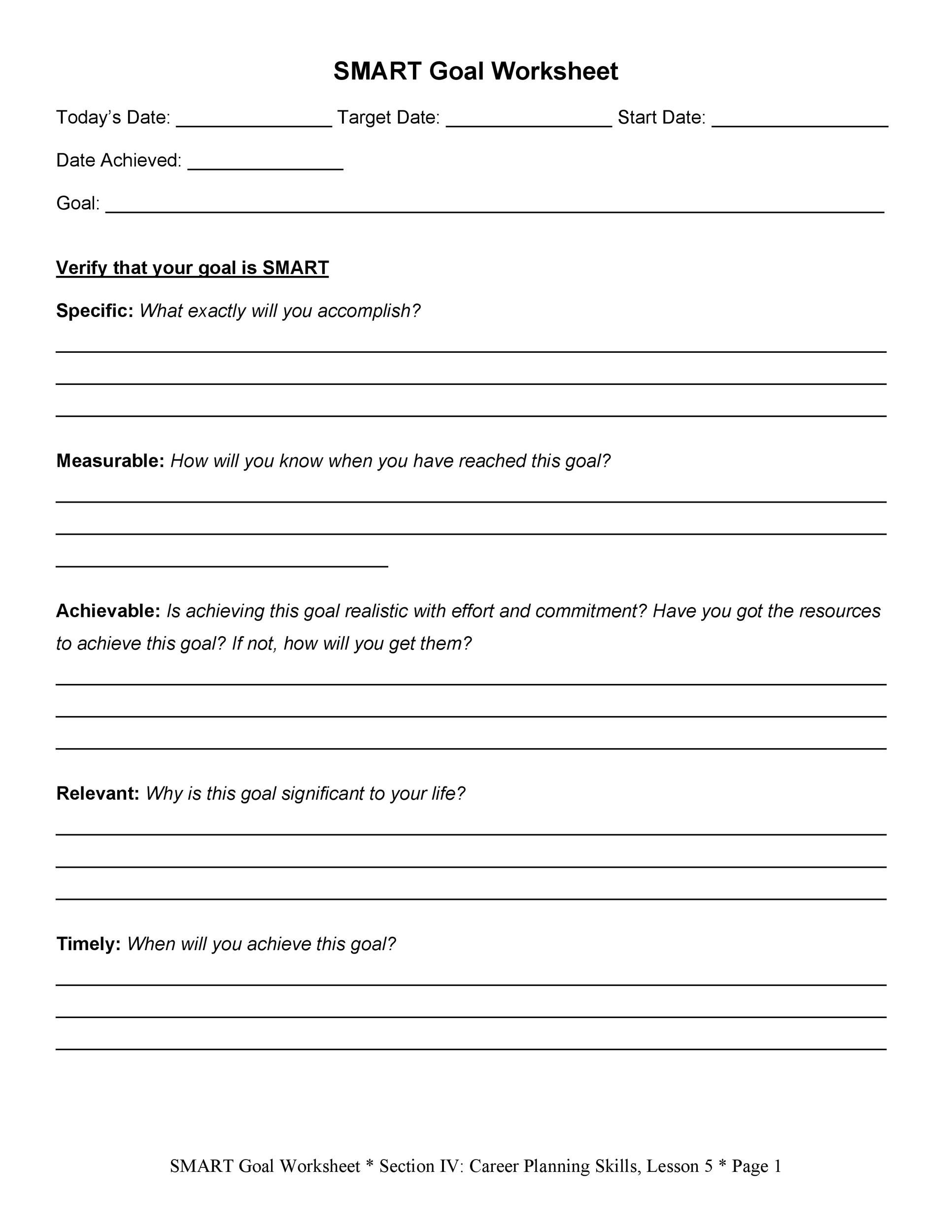 Setting adults for goal worksheets SMART Recovery