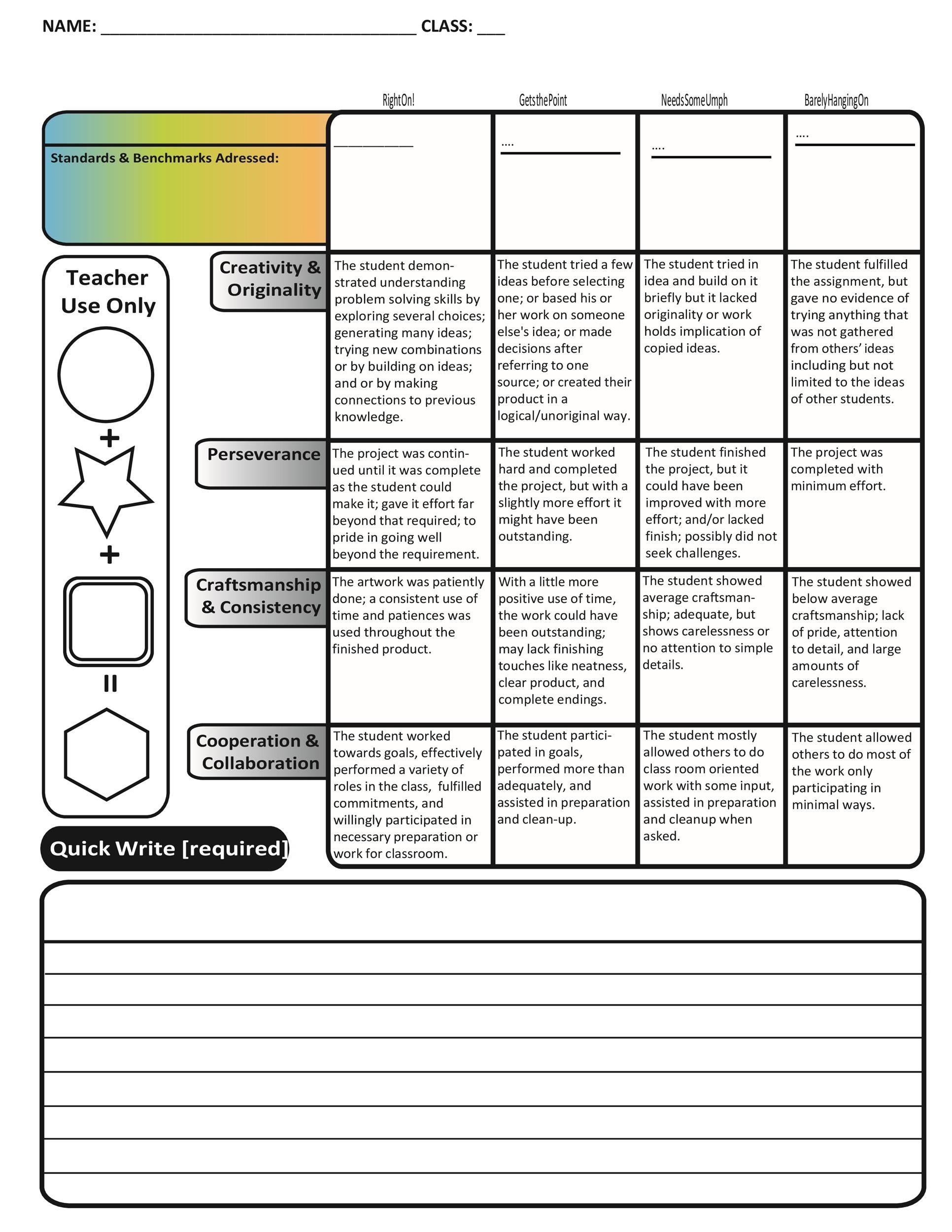 assignment grading rubric