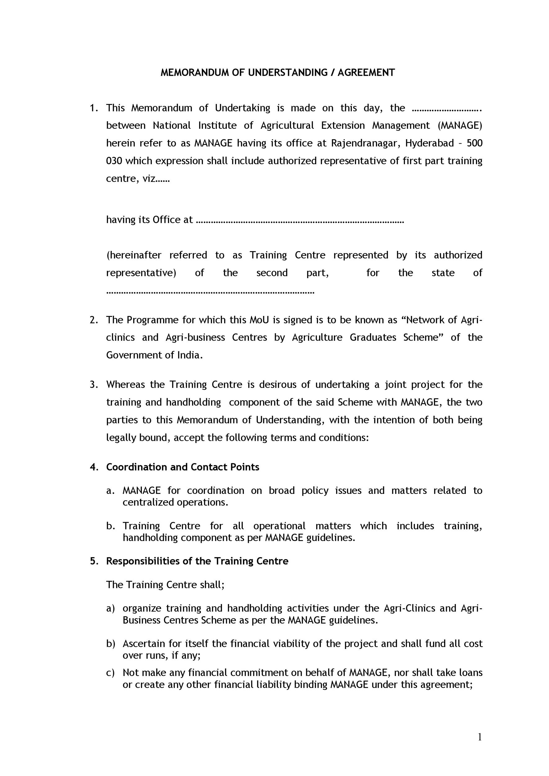 memorandum of agreement format