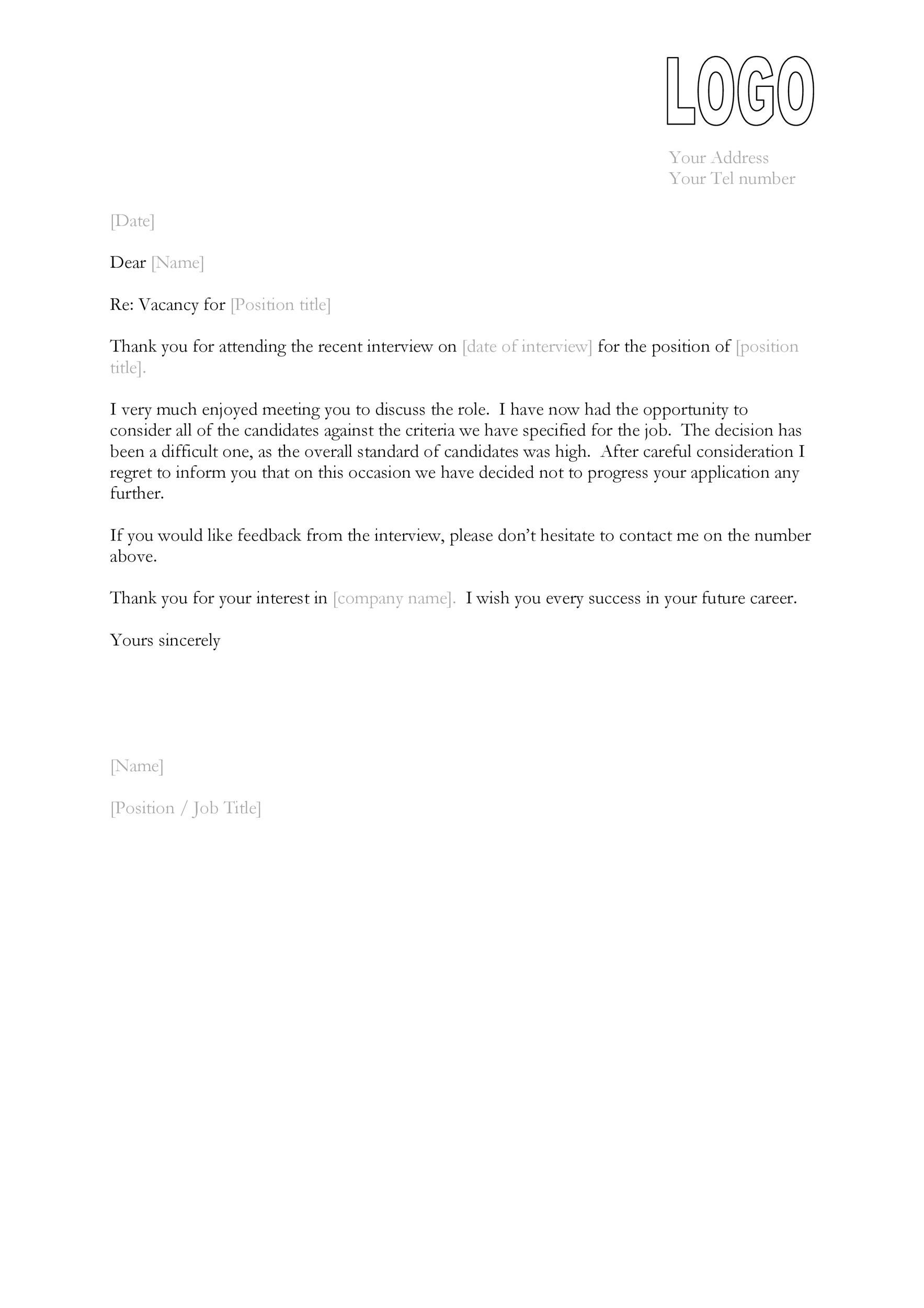 Thank You Letter After Not Getting The Job from templatelab.com