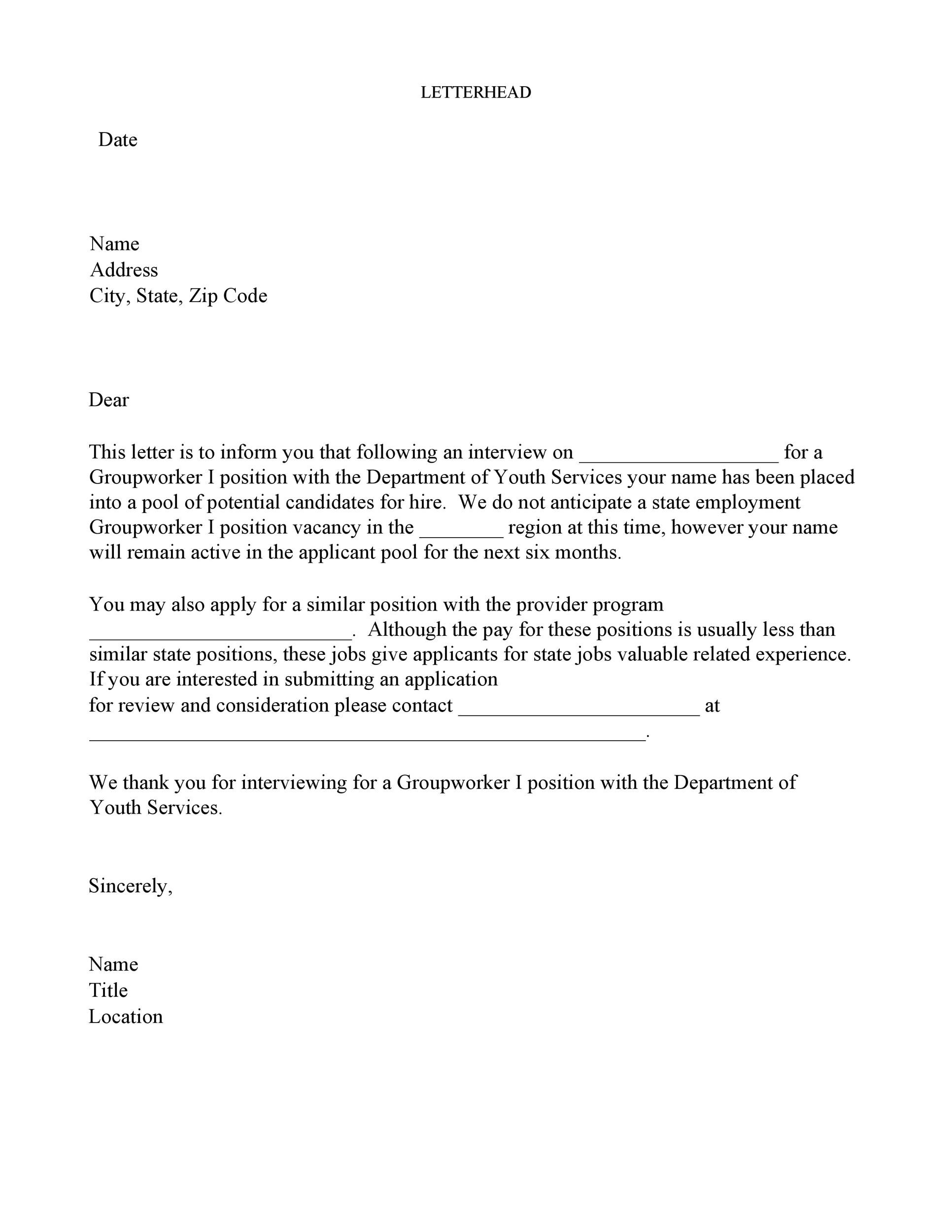 Applicant Rejection Letter After Interview from templatelab.com