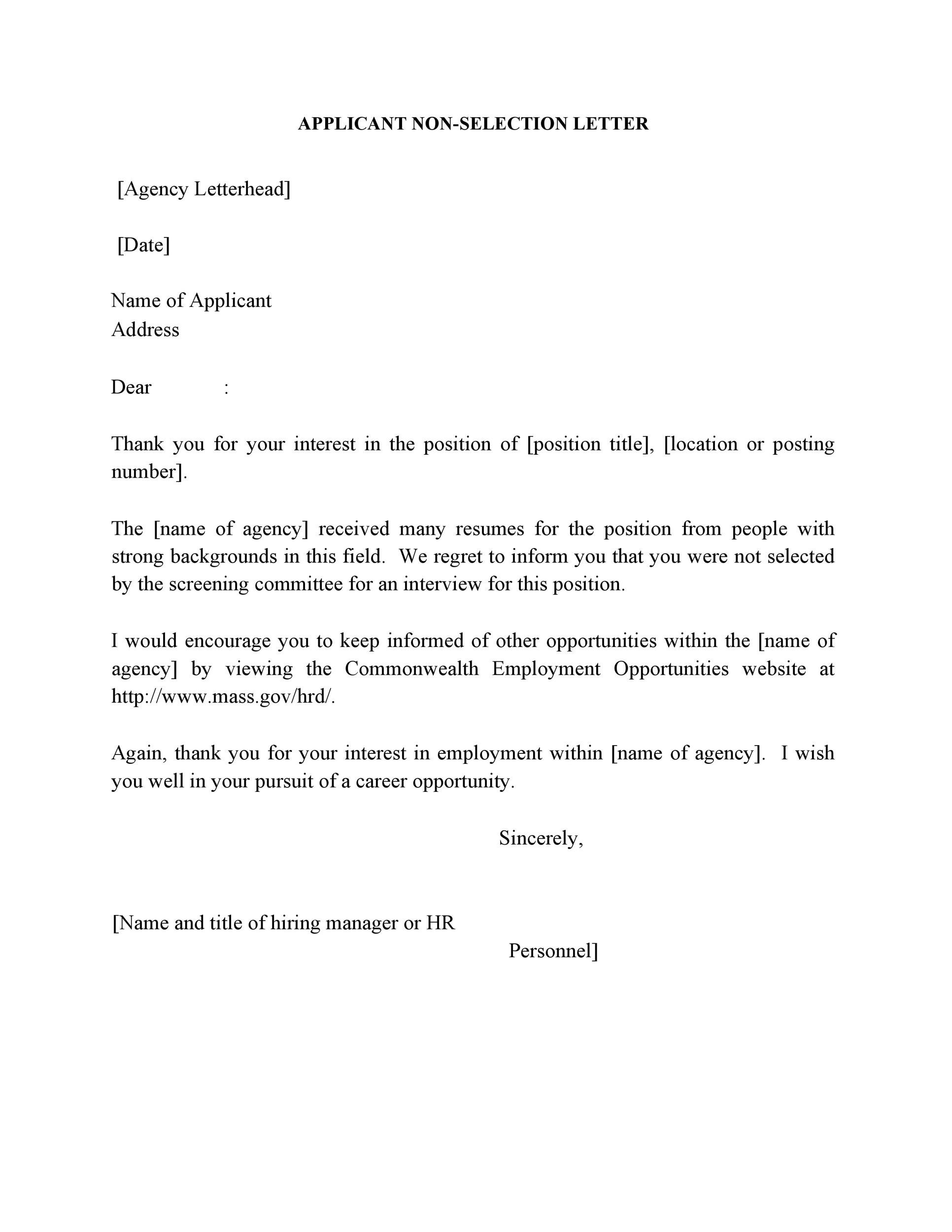 Thank You For Applying Rejection Letter from templatelab.com