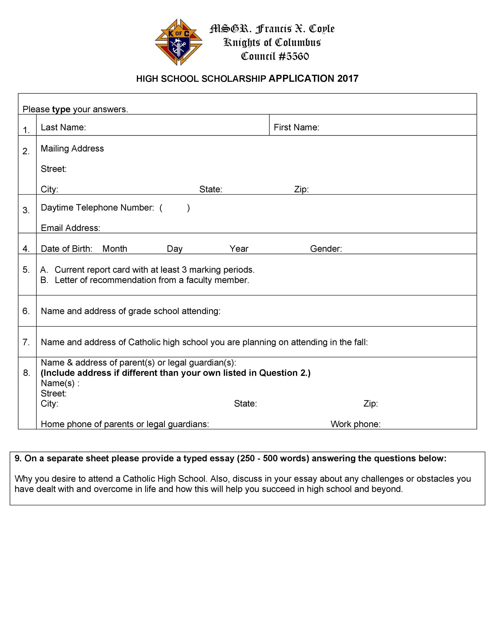 50 Free Scholarship Application Templates And Forms Templatelab 6674