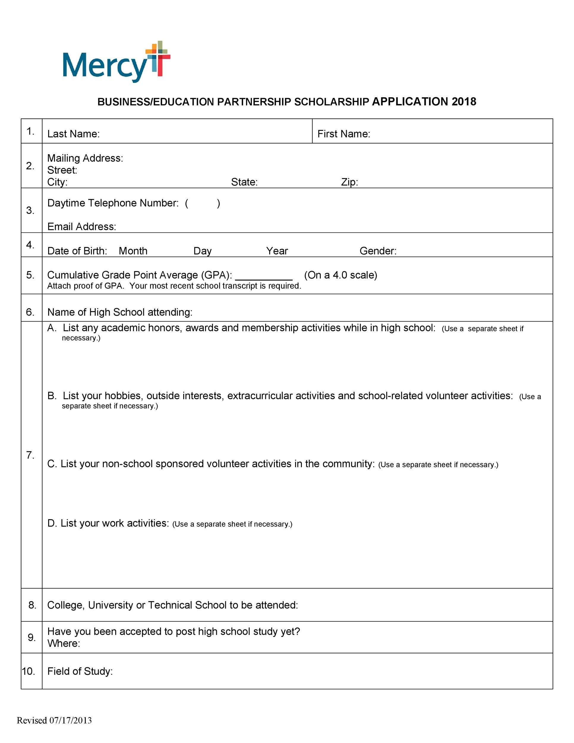 Free Scholarship Application Template 34