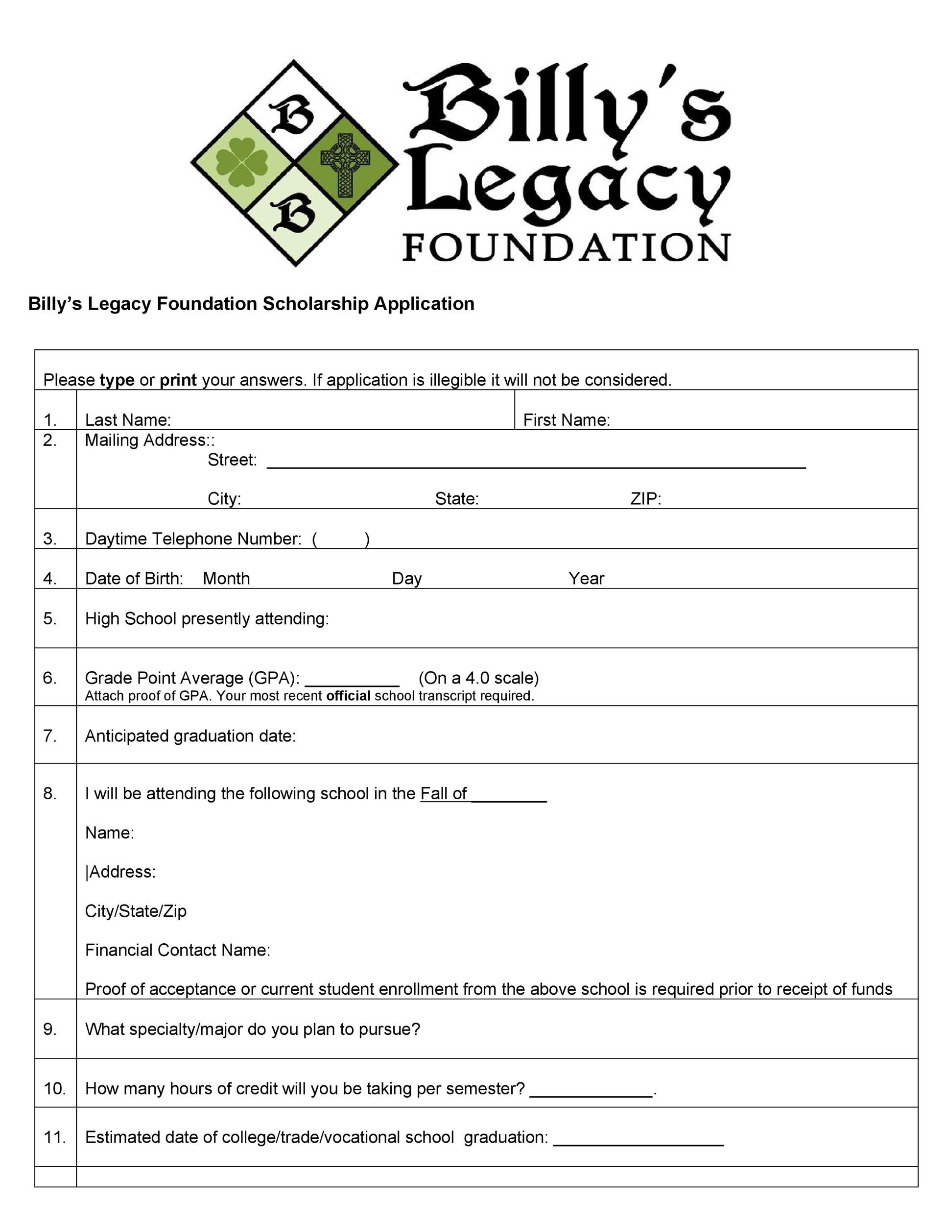 Free Scholarship Application Template 42