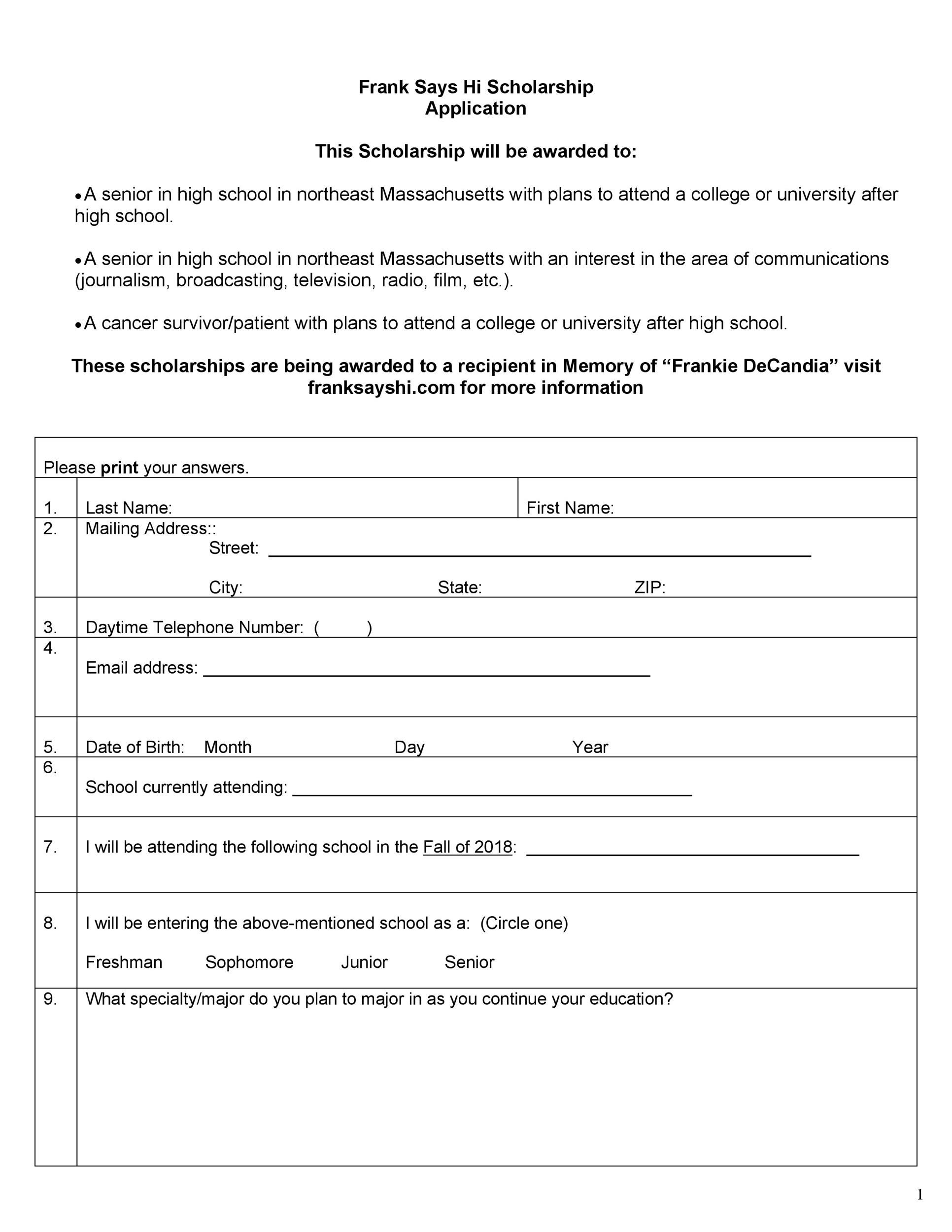 Free Scholarship Application Template 47