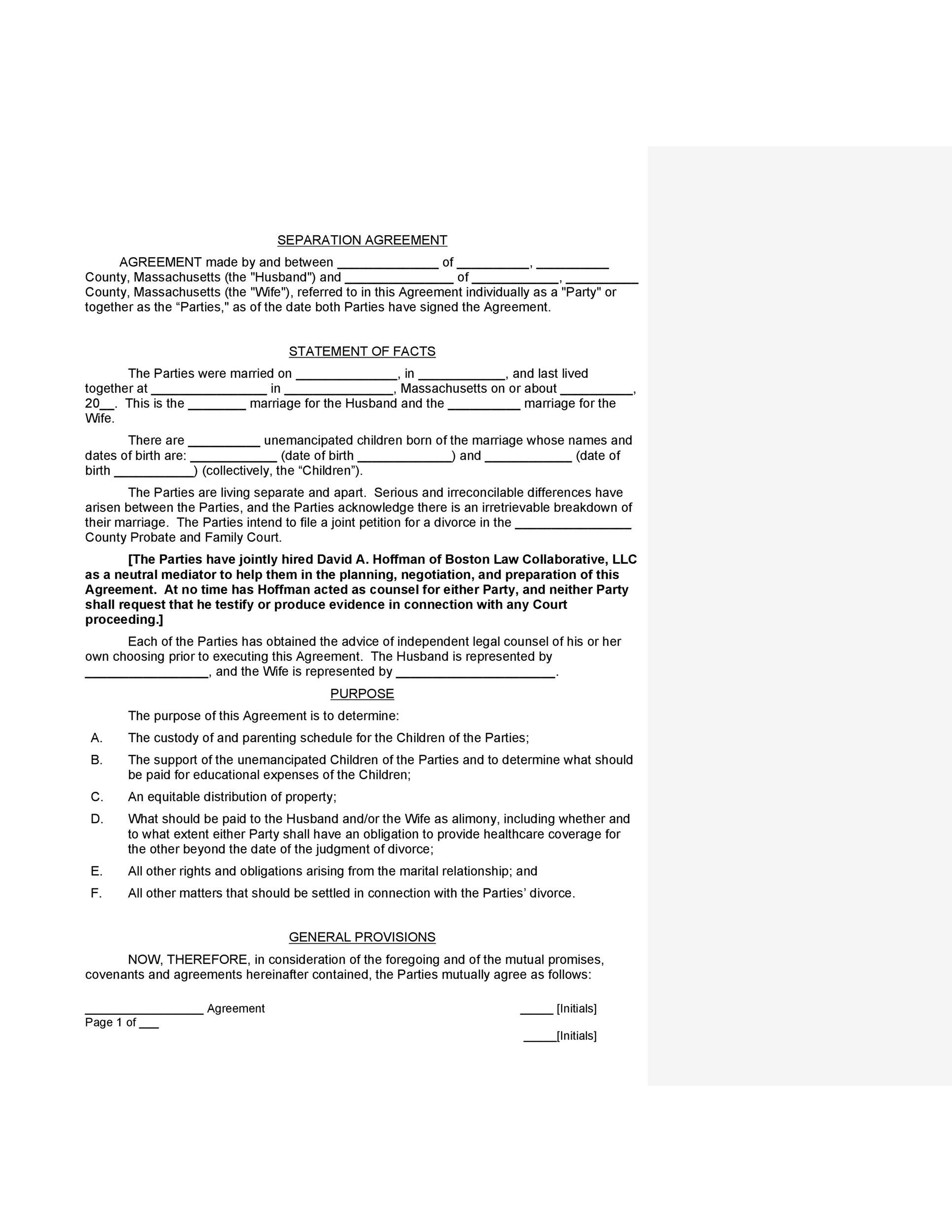 Free Separation Agreement Template 01