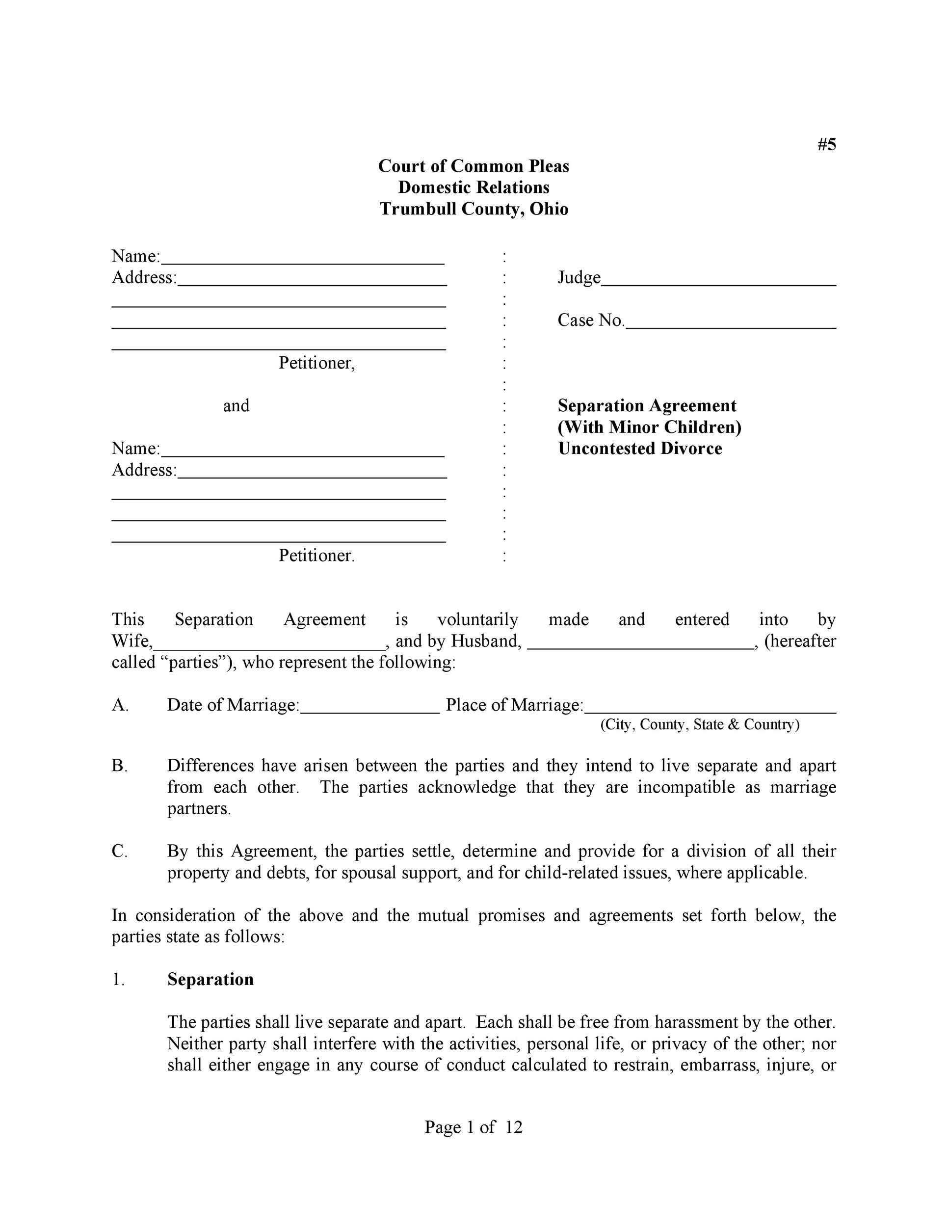 Printable Marriage Separation Agreement Template Free Printable Templates