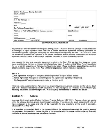 43 Best Separation Agreement Templates (&amp; Separation Papers)