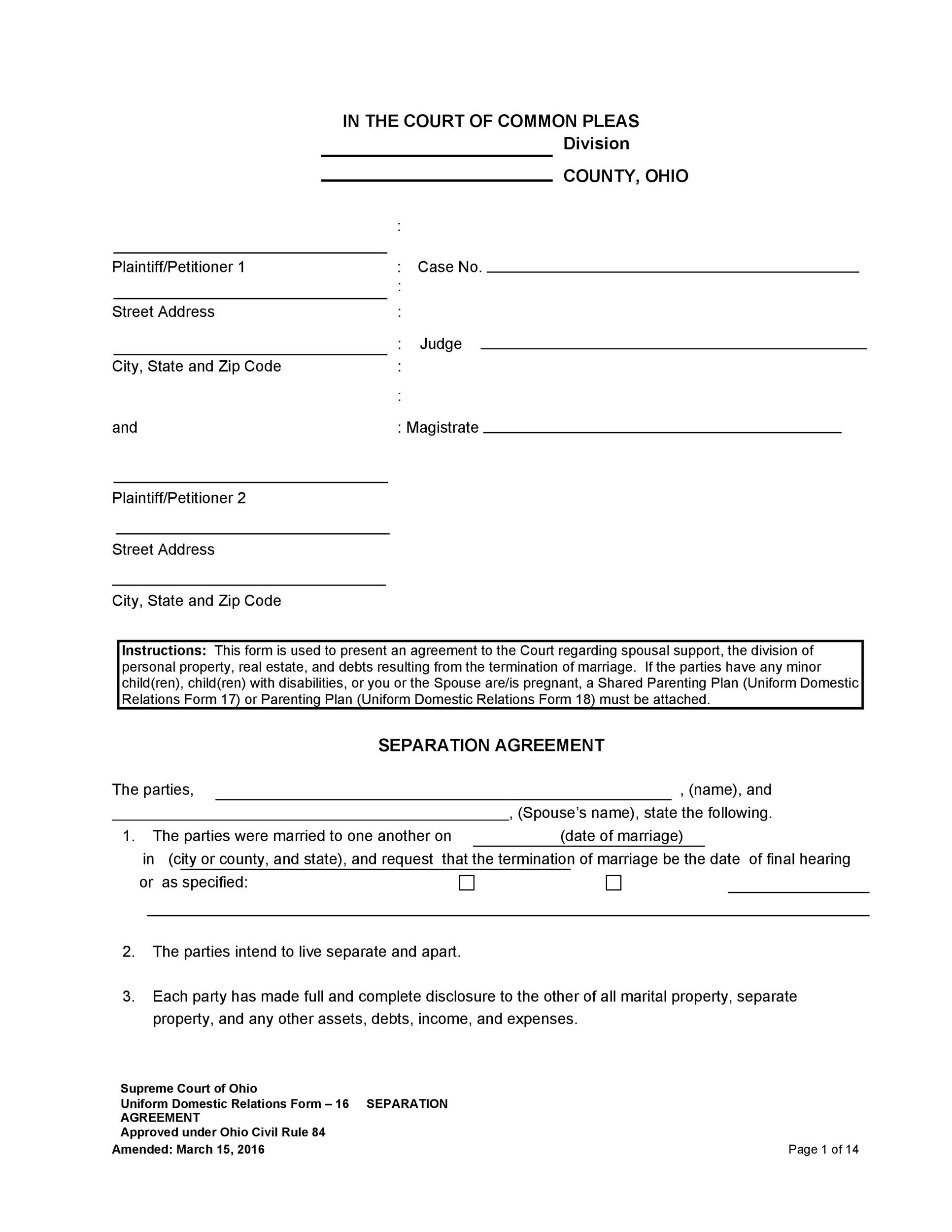 Common Law Separation Agreement Template