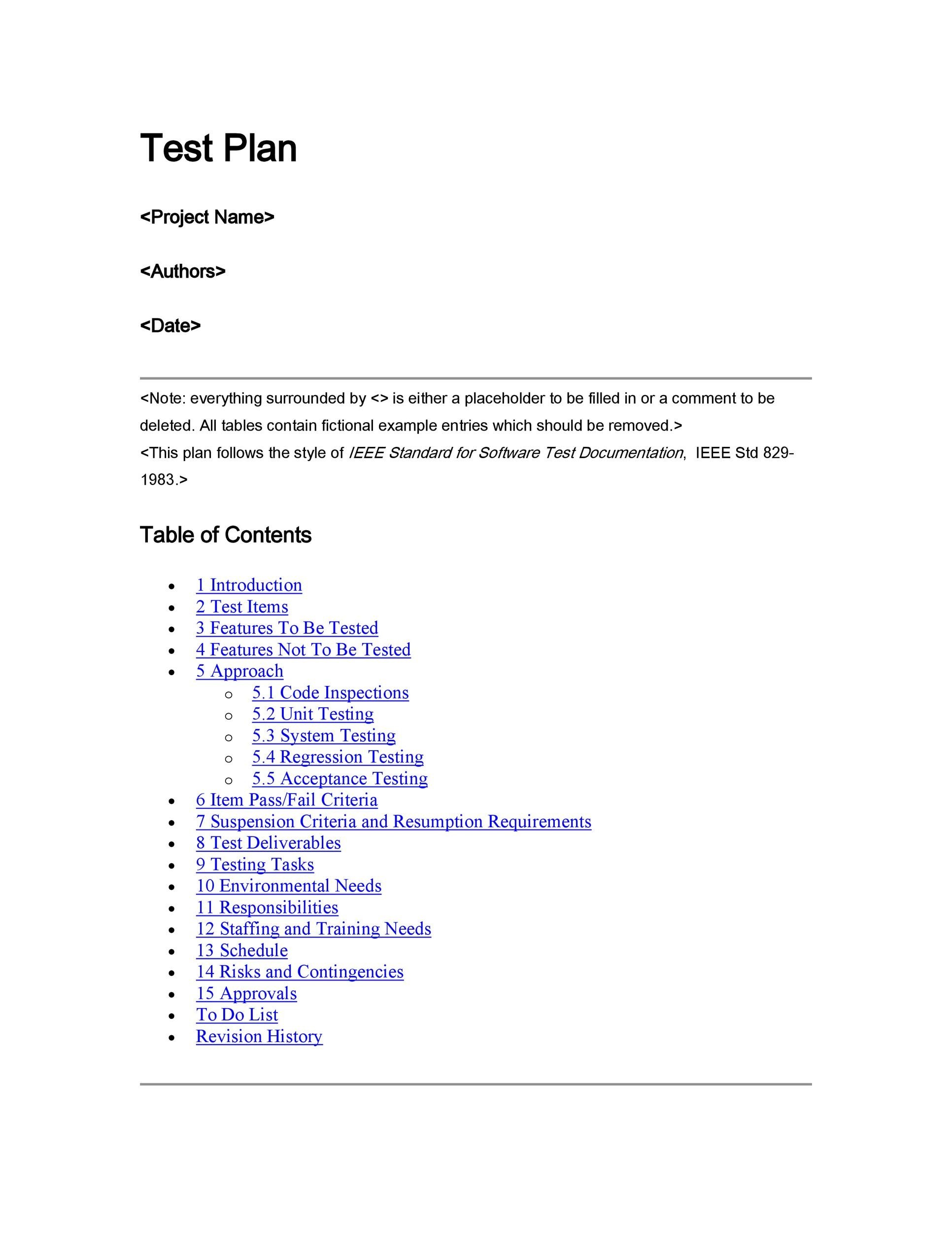 Free Test Plan Template 27