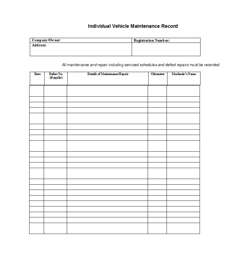 Vehicle Maintenance Log Book Template from templatelab.com