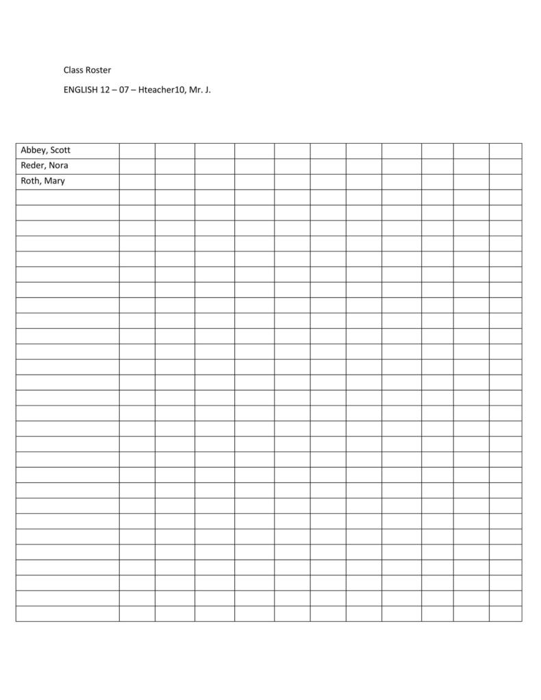 Class Roster Template Google Sheets Free