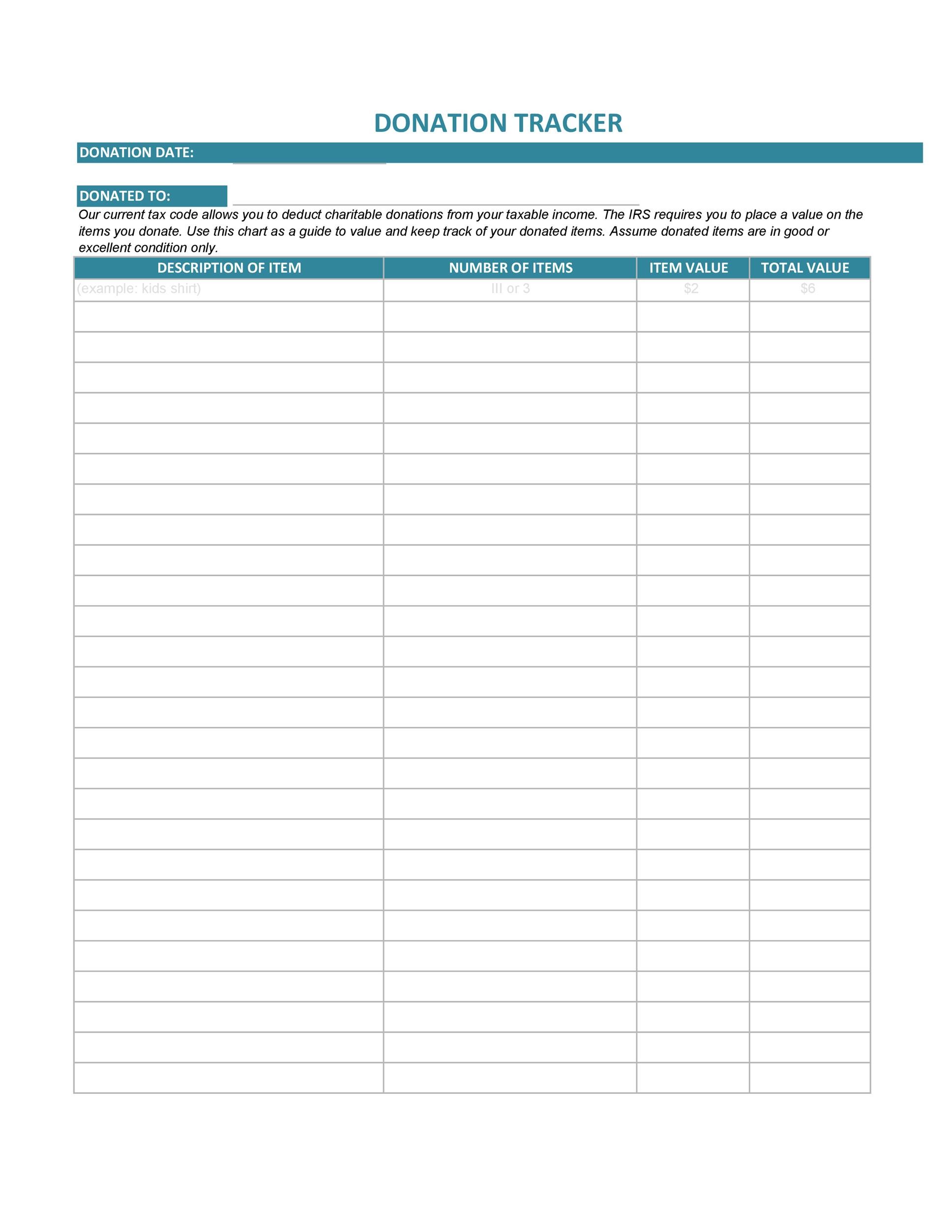 Donation Tracking Template from templatelab.com