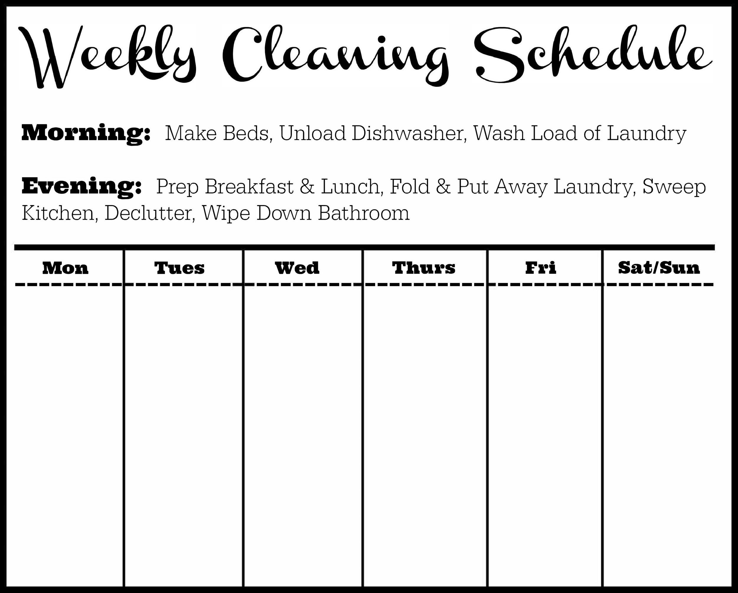 cleaning schedule template