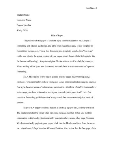sample essay with mla format