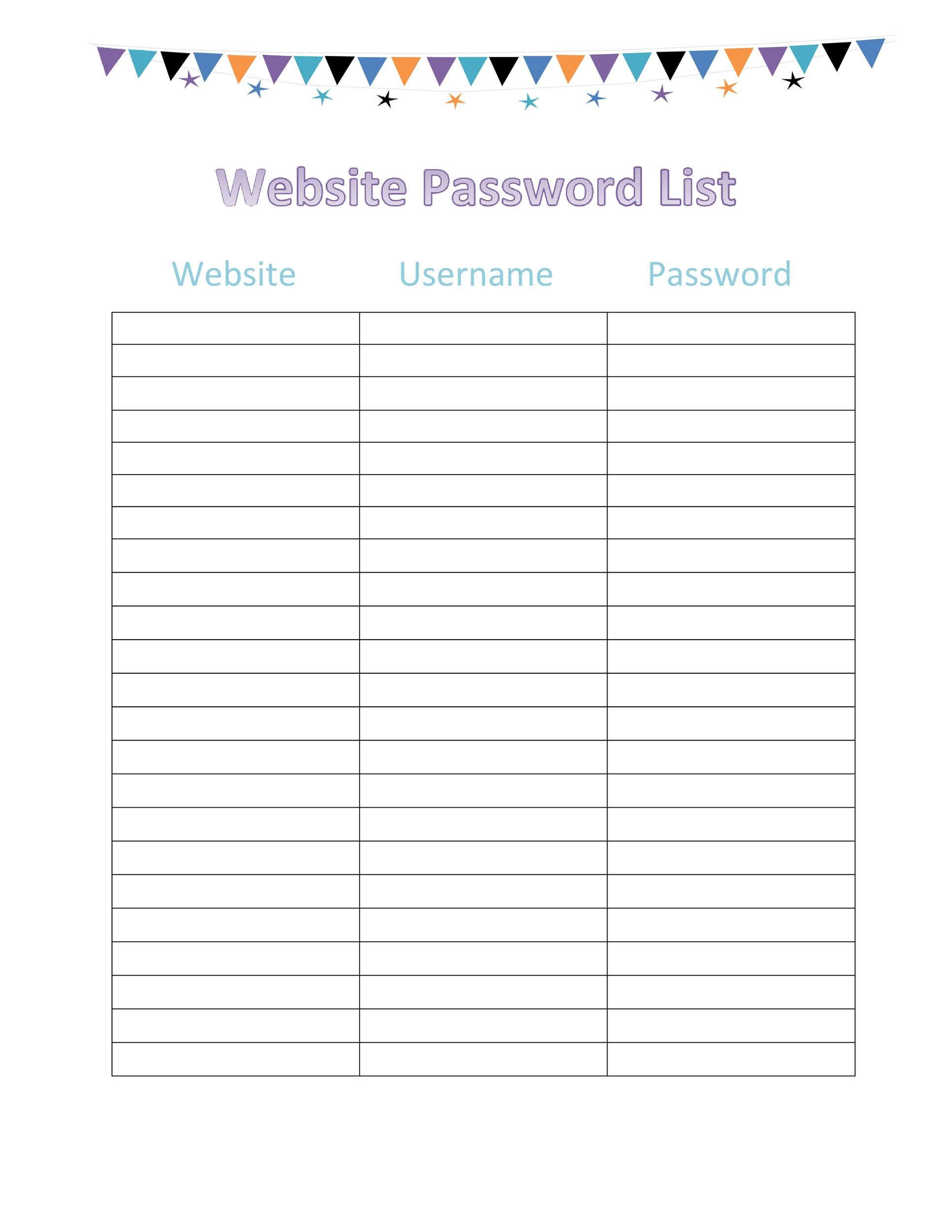 Free Printable Password List - Free Templates Printable