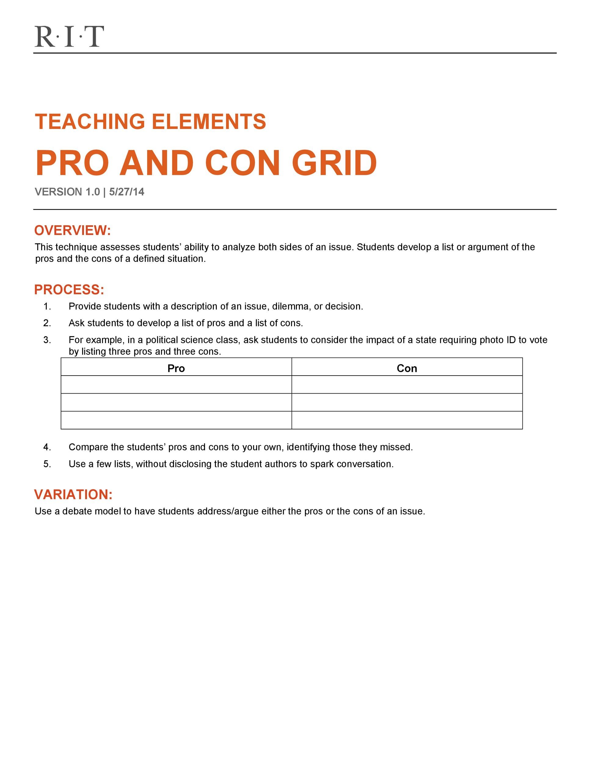 27 Printable Pros and Cons Lists / Charts / Templates ᐅ TemplateLab