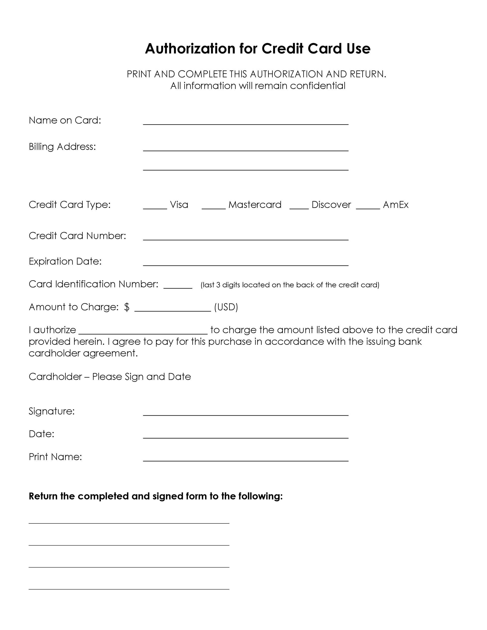 Free credit card authorization form template 05