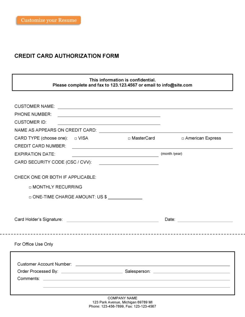 43 Credit Card Authorization Forms Templates Ready To Use 9780