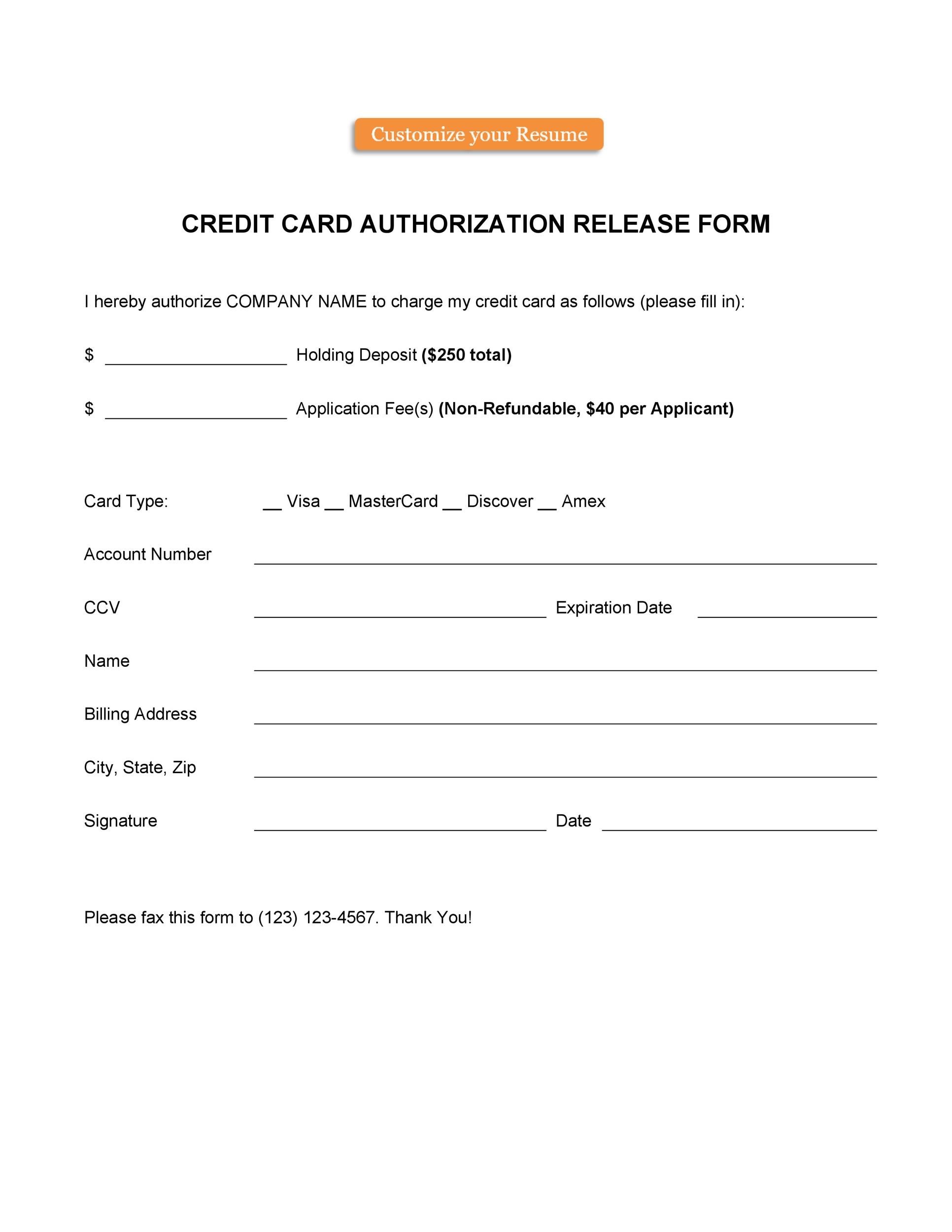 Free Credit Card Authorization Form Template Printable Templates