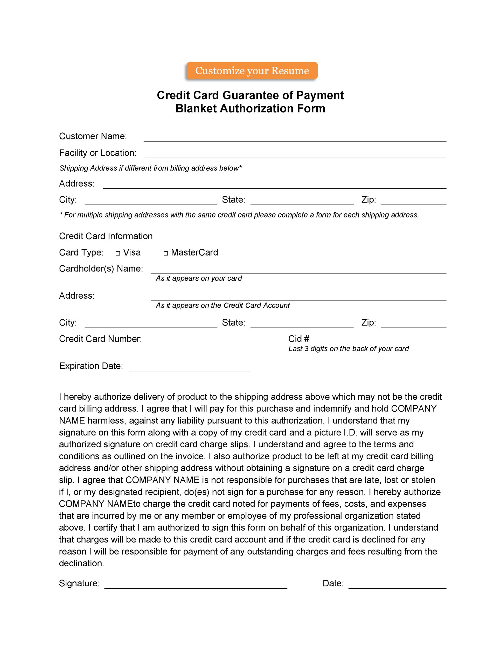 Free credit card authorization form template 22