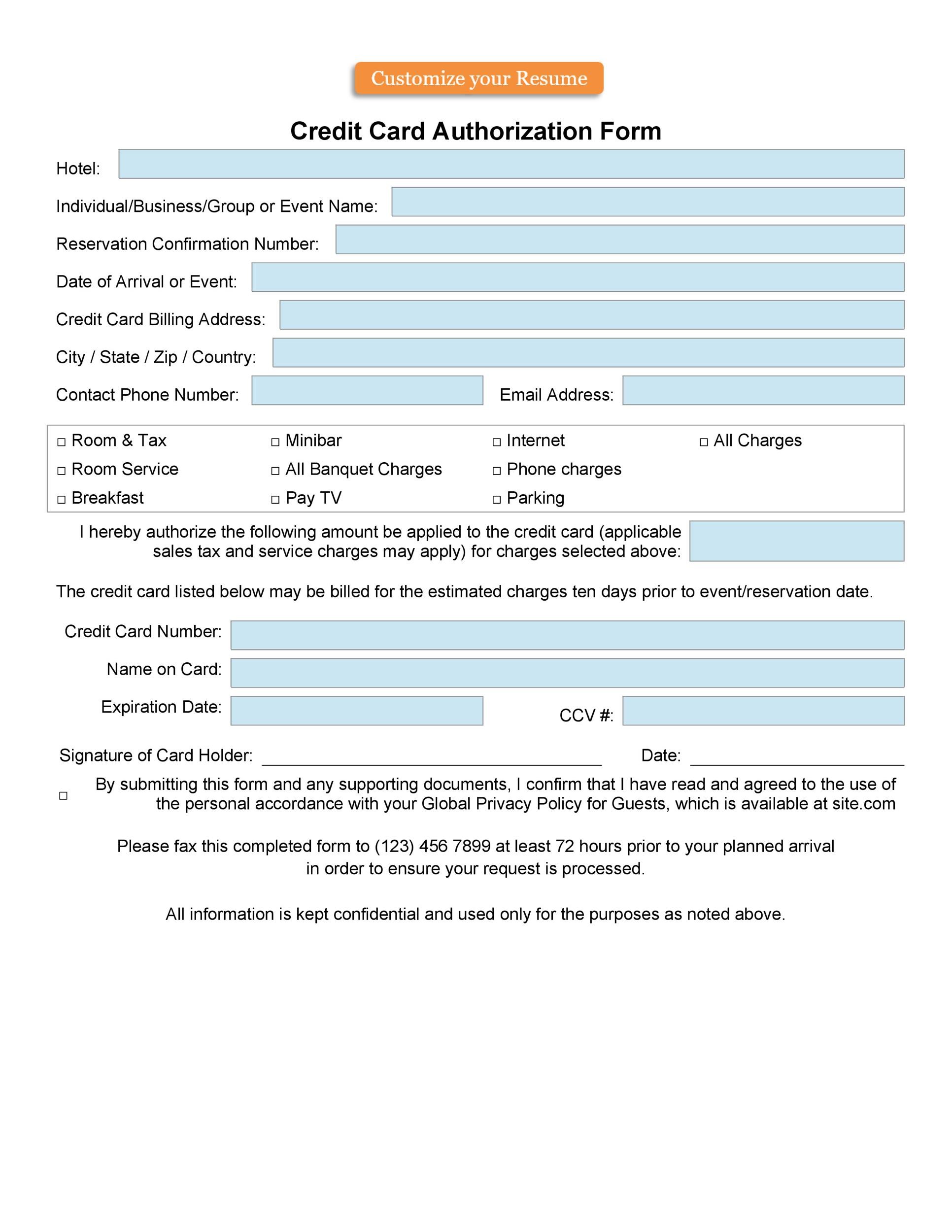 Free credit card authorization form template 35
