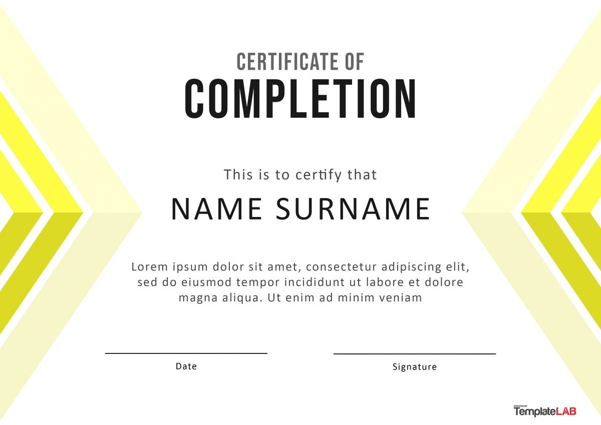 blank certificate of completion template