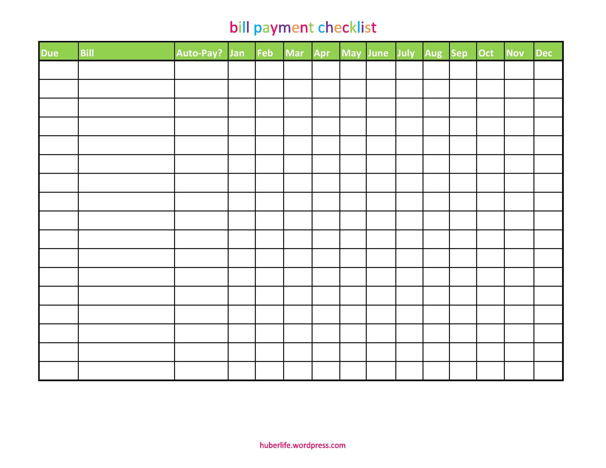 33 Free Bill Pay Checklists & Bill Calendars (PDF, Word & Excel)