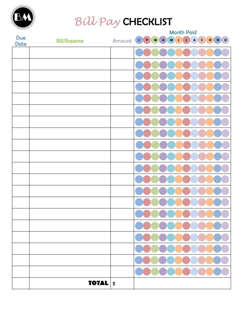 33 Free Bill Pay Checklists Bill Calendars (PDF Word Excel)