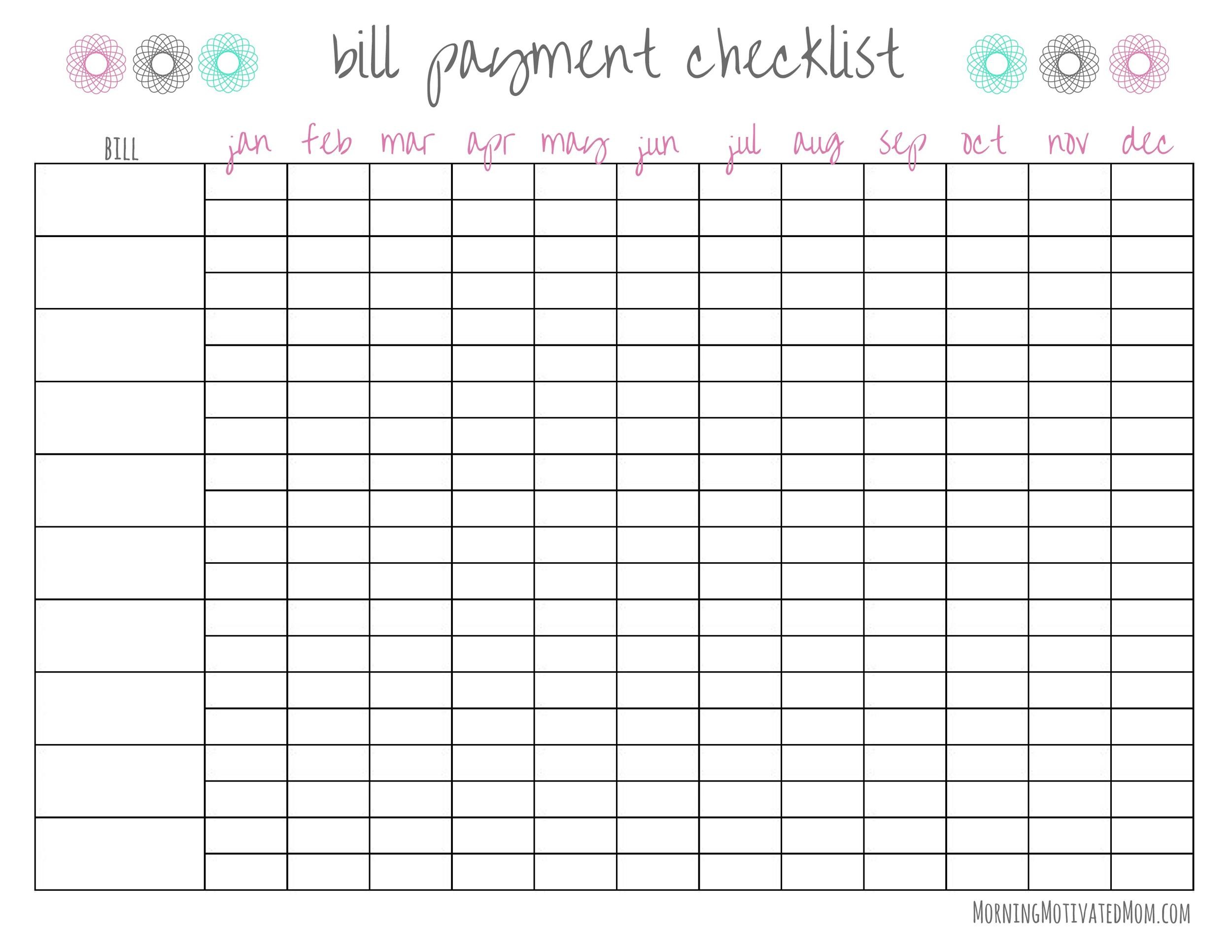 33 Free Bill Pay Checklists Bill Calendars PDF Word Excel 