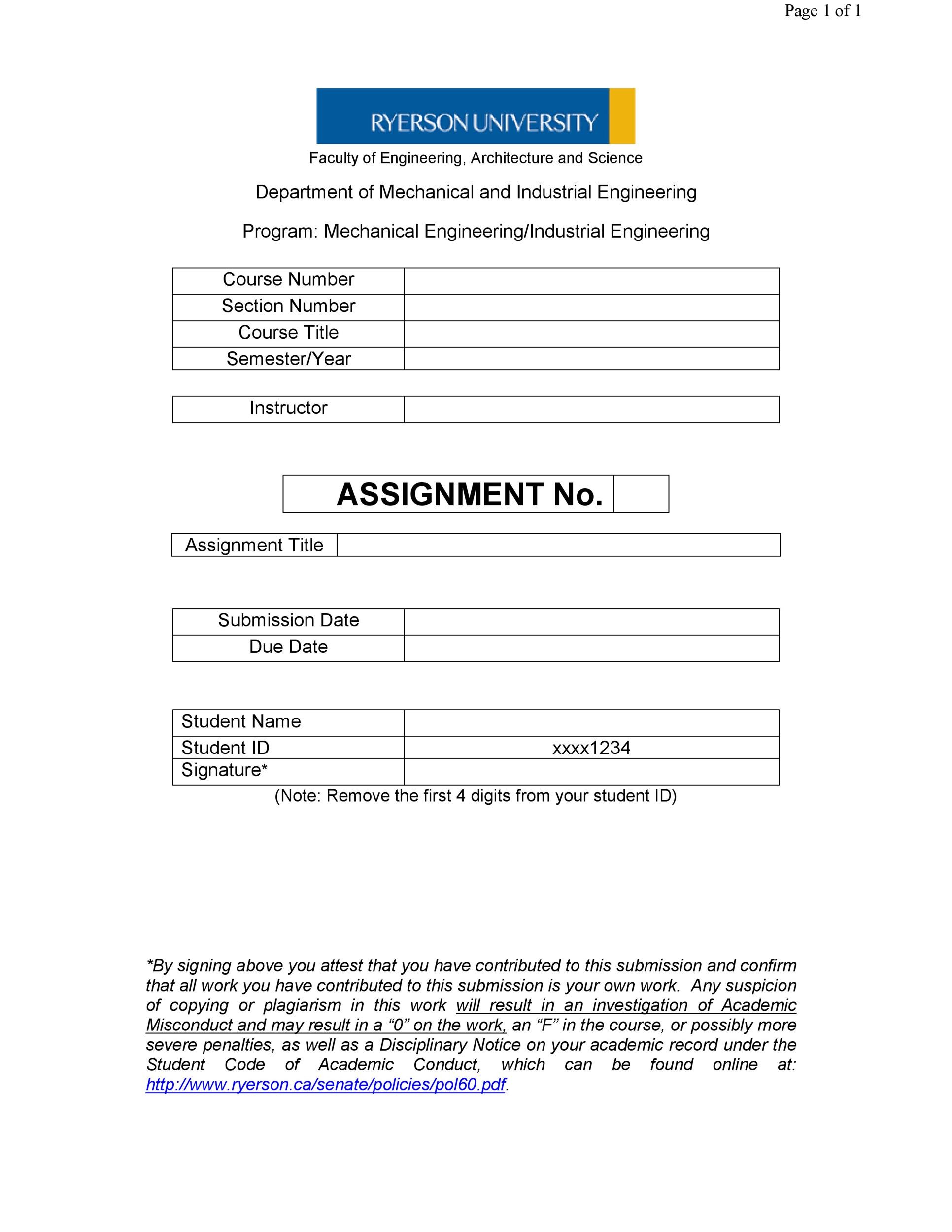 cover page template for assignment word