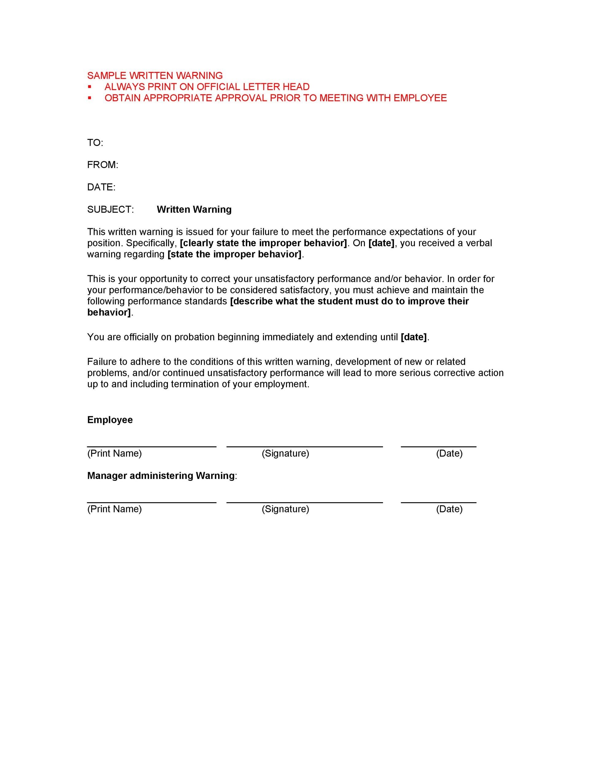 Professional Warning Letters Free Templates ᐅ TemplateLab