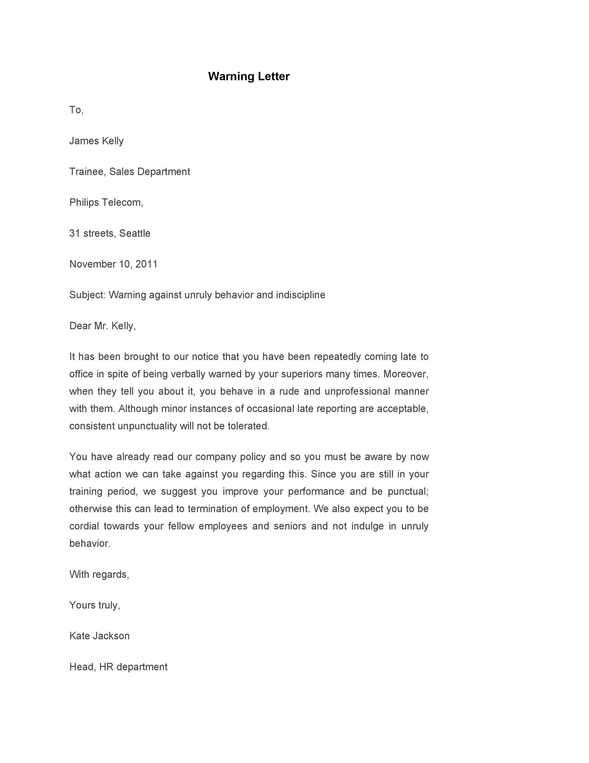 23 Professional Warning Letters (Free Templates) ᐅ TemplateLab
