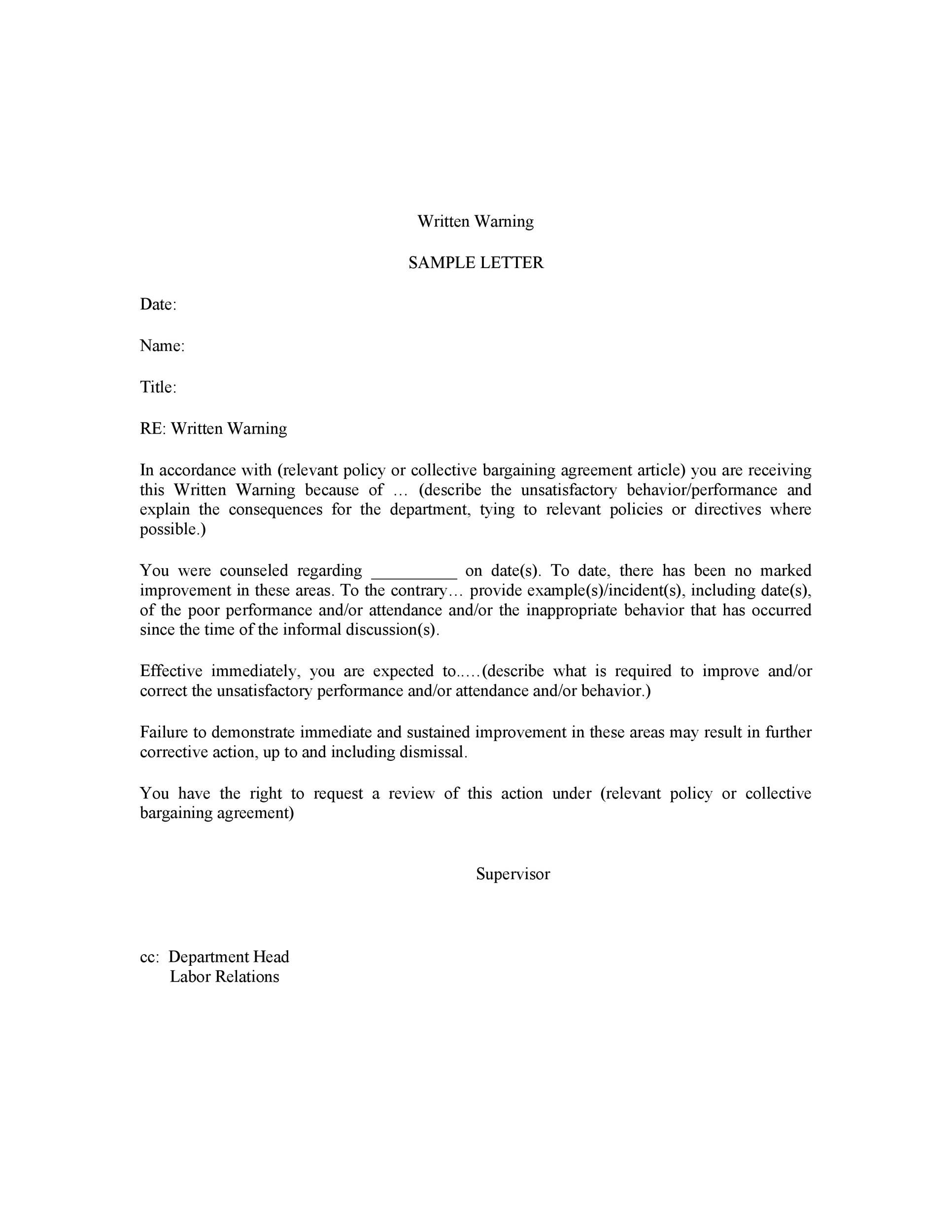 30 Professional Warning Letters (Free Templates) ᐅ TemplateLab