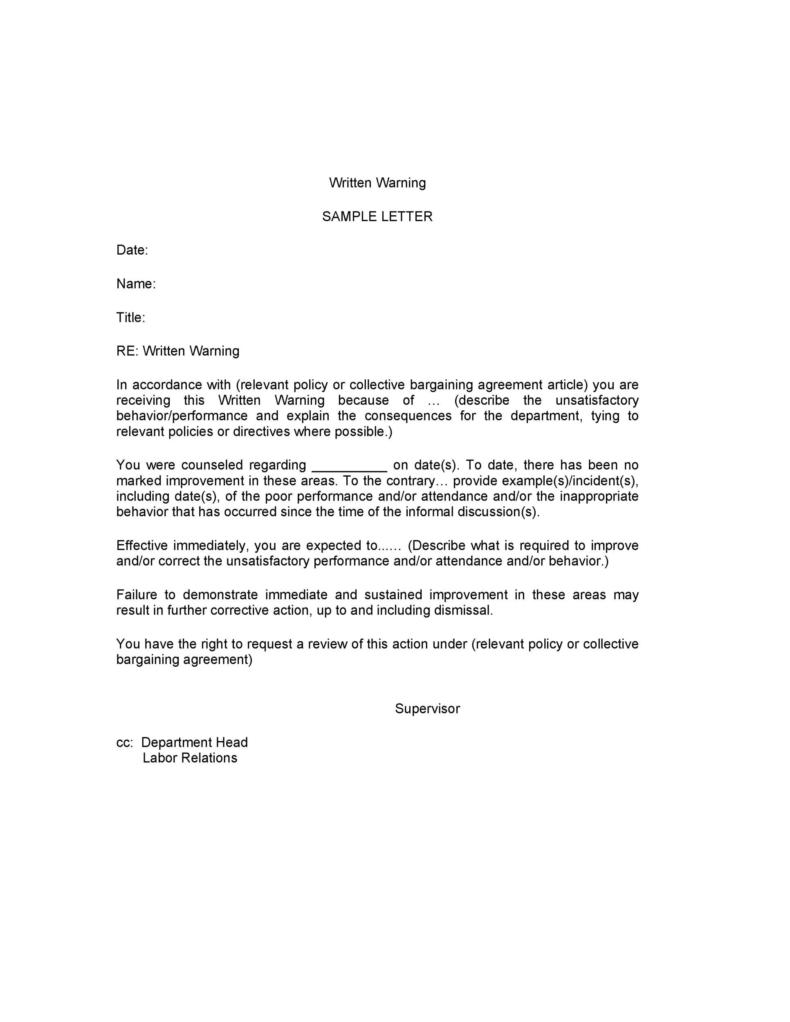 Warning Letter To Employee Template