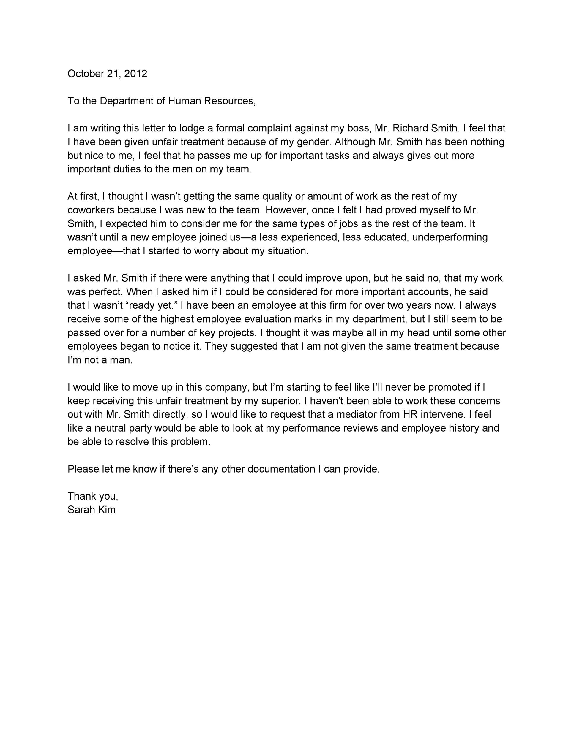 Formal Complaint Letter Sample On Co Worker from templatelab.com