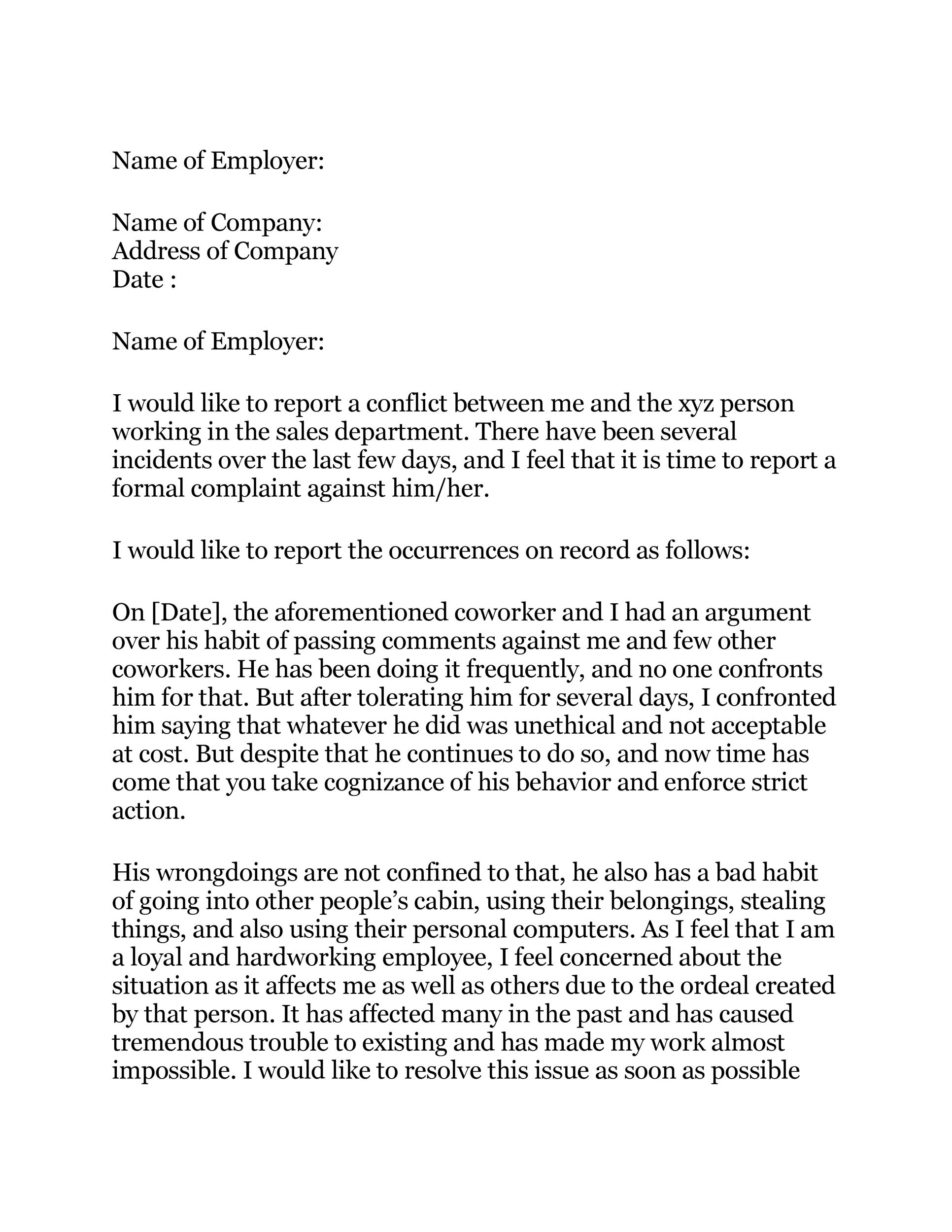 Letter Of Complaint To Employer from templatelab.com