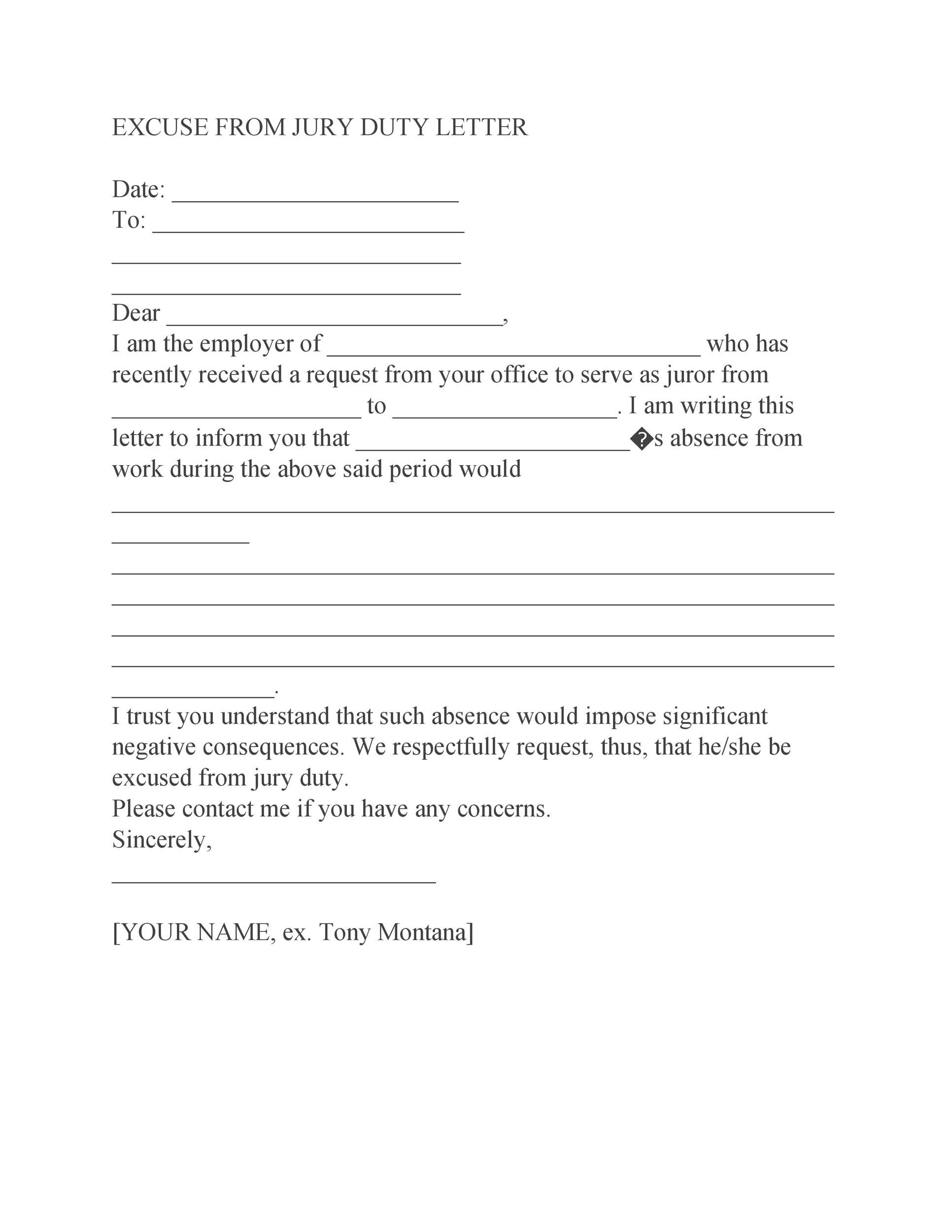 Free jury duty excuse letter template 01
