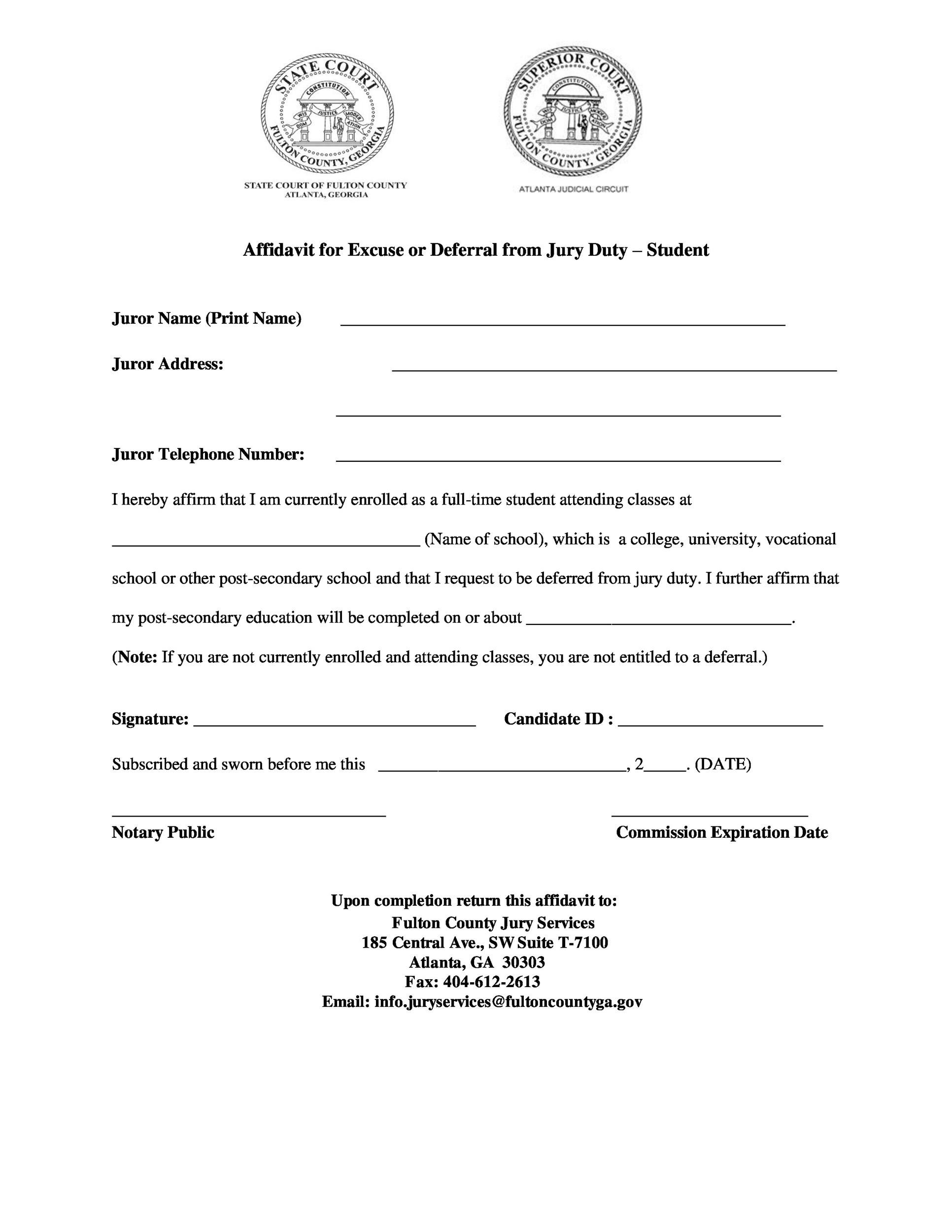 Free jury duty excuse letter template 19