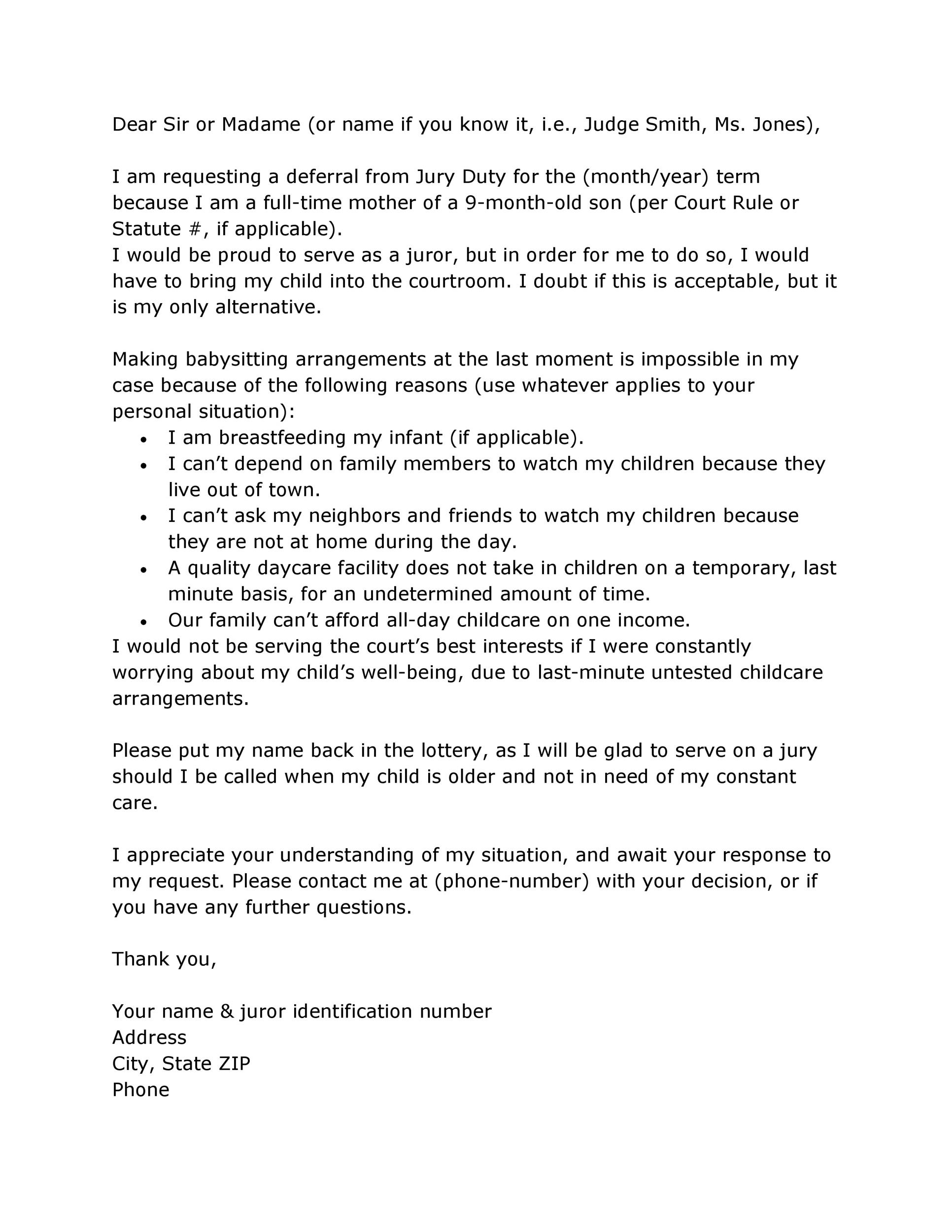 Free jury duty excuse letter template 20